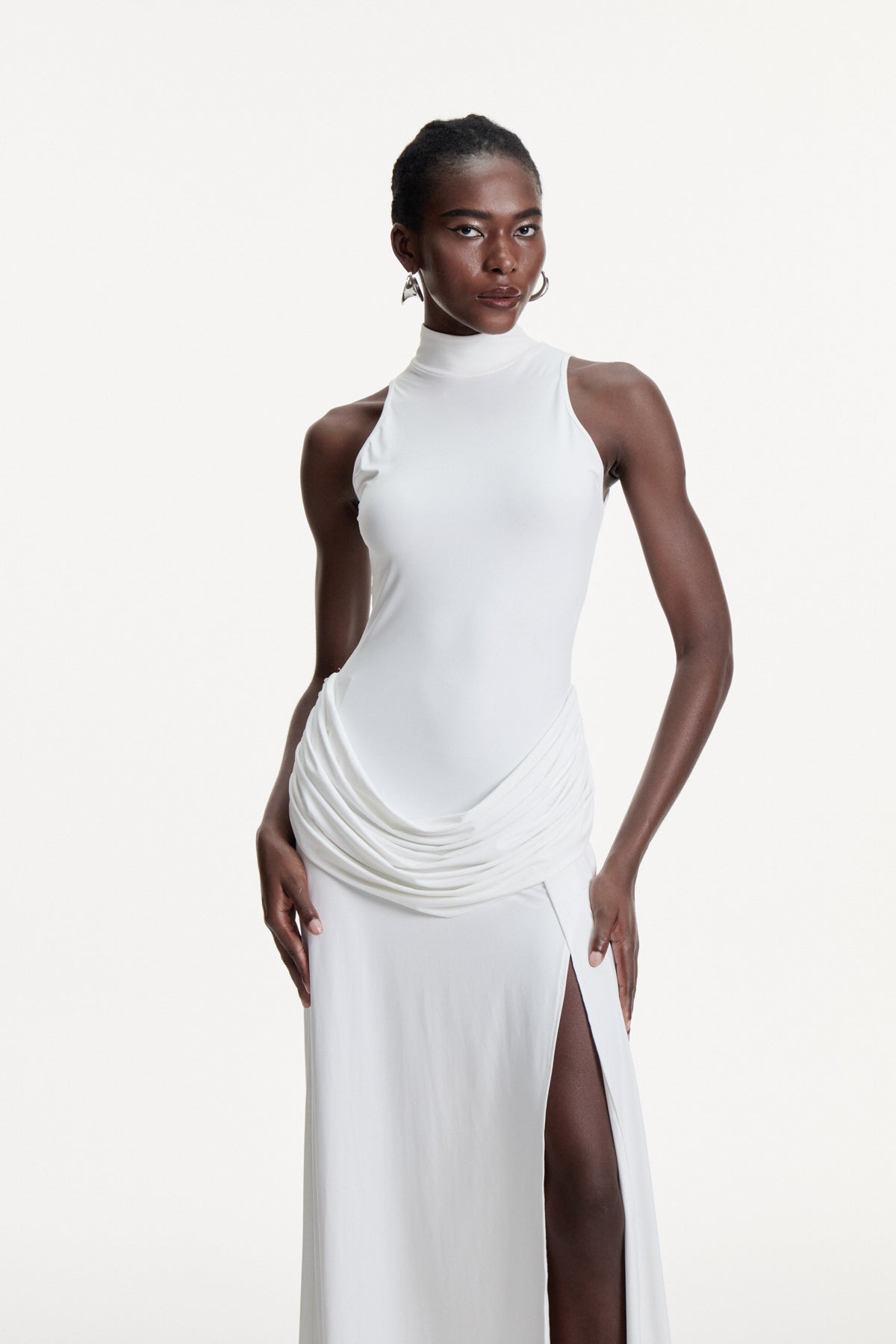Canaan Ruch Sleeveless Split Maxi Dress In White