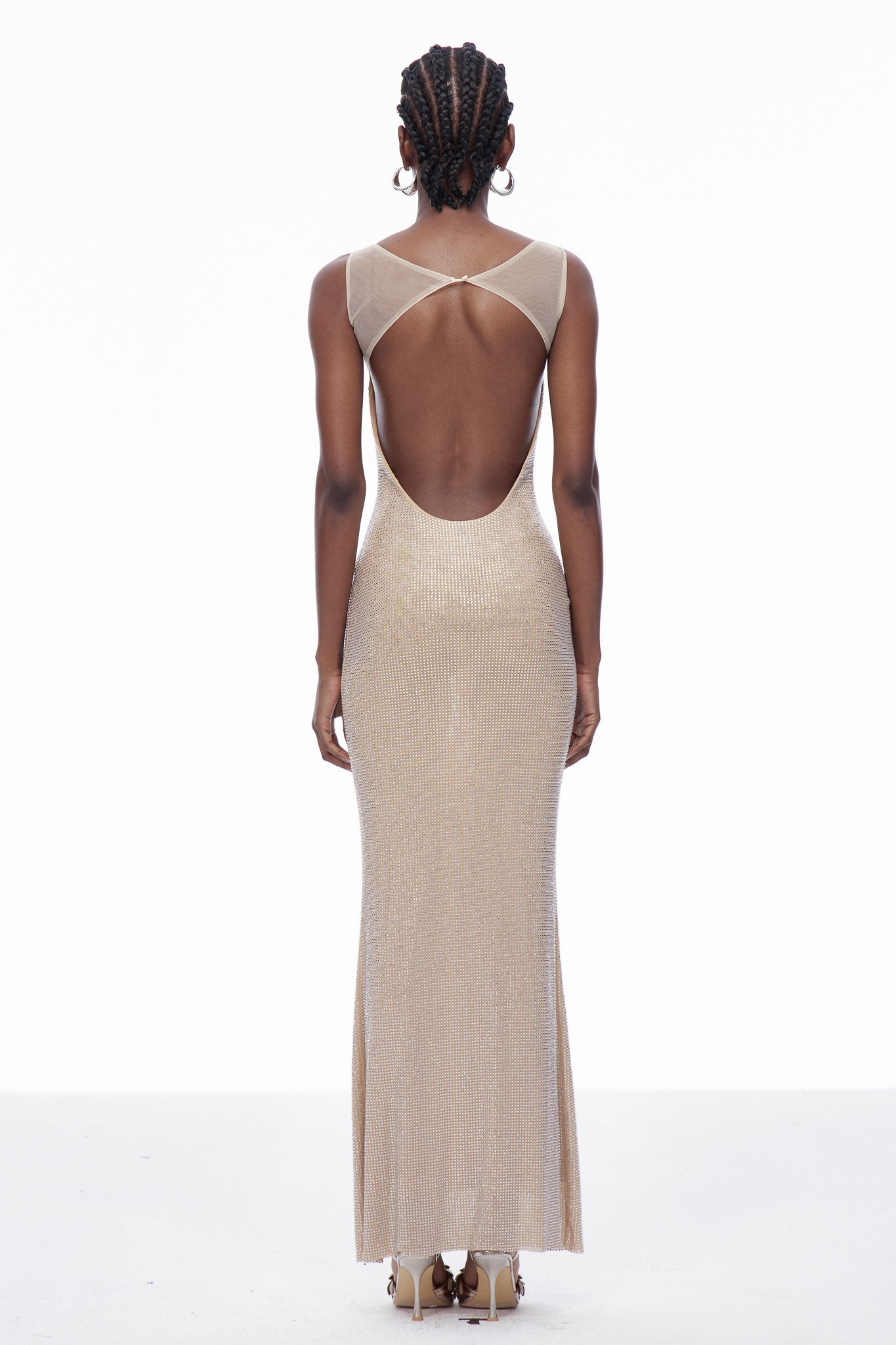 Caomh Rhinestone Backless Maxi Dress In Apricot
