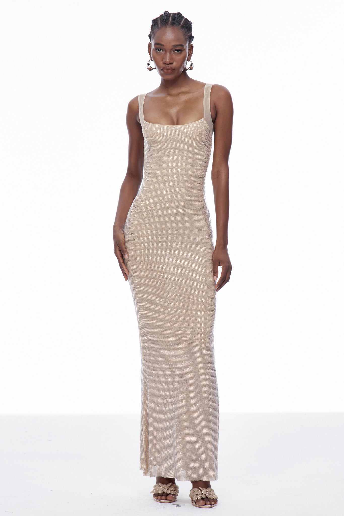Caomh Rhinestone Backless Maxi Dress In Apricot