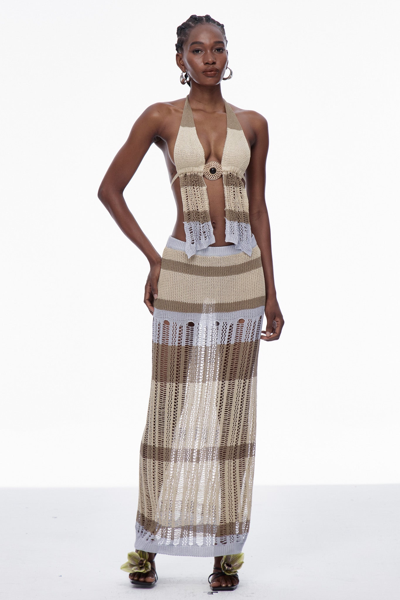 Caprice Plunge Backless Knit Skirt Set