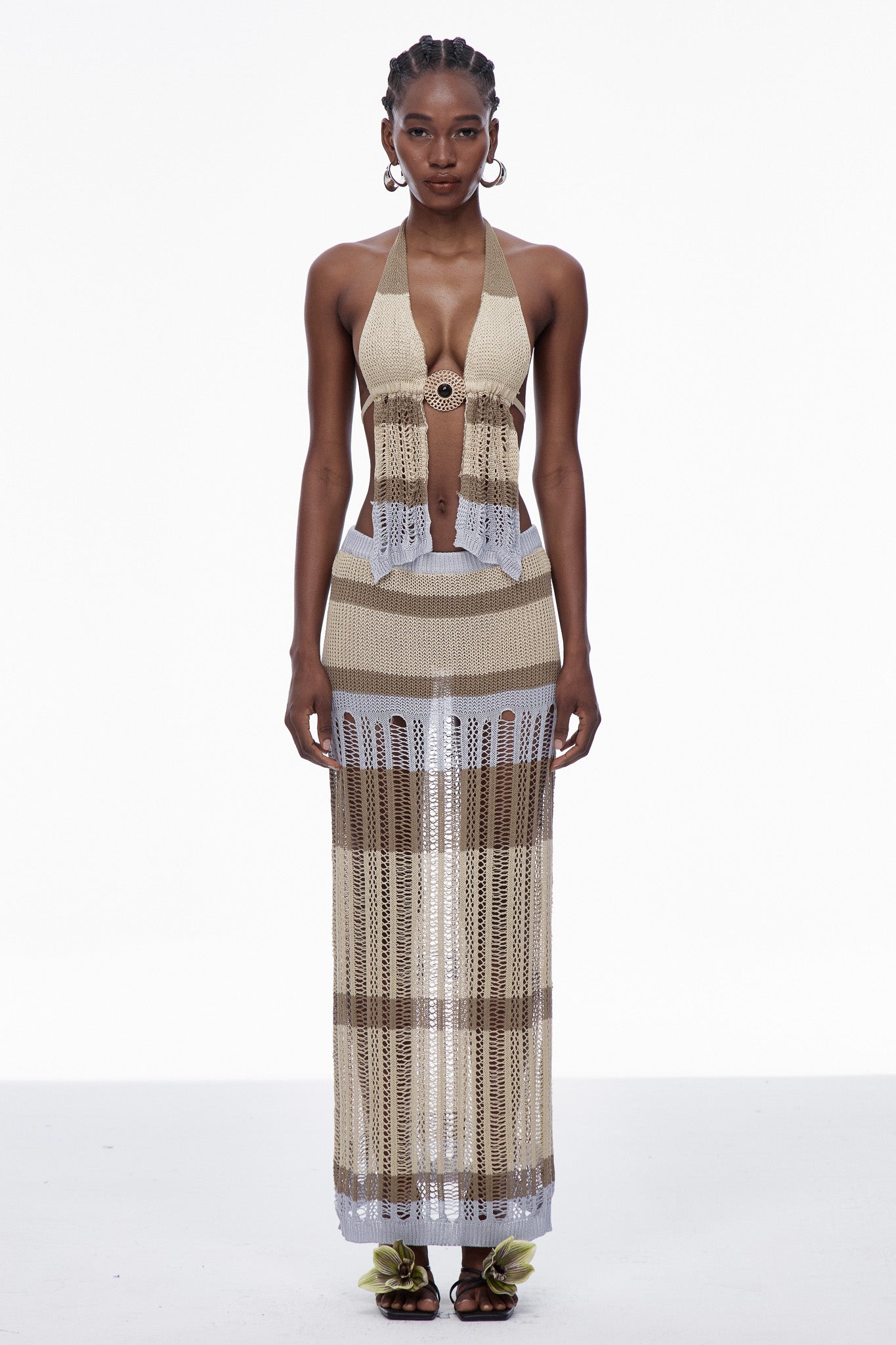 Caprice Plunge Backless Knit Skirt Set