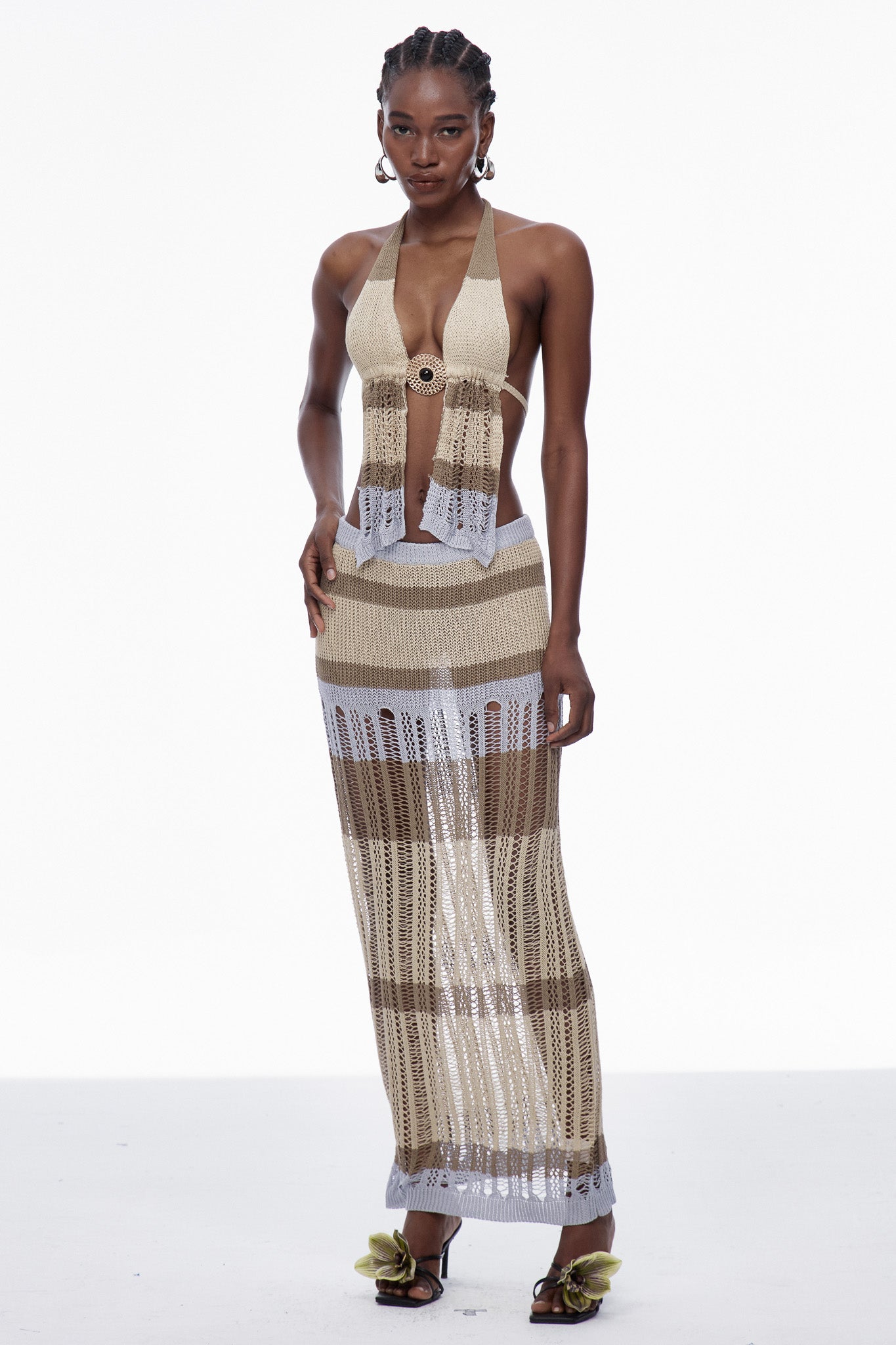 Caprice Plunge Backless Knit Skirt Set