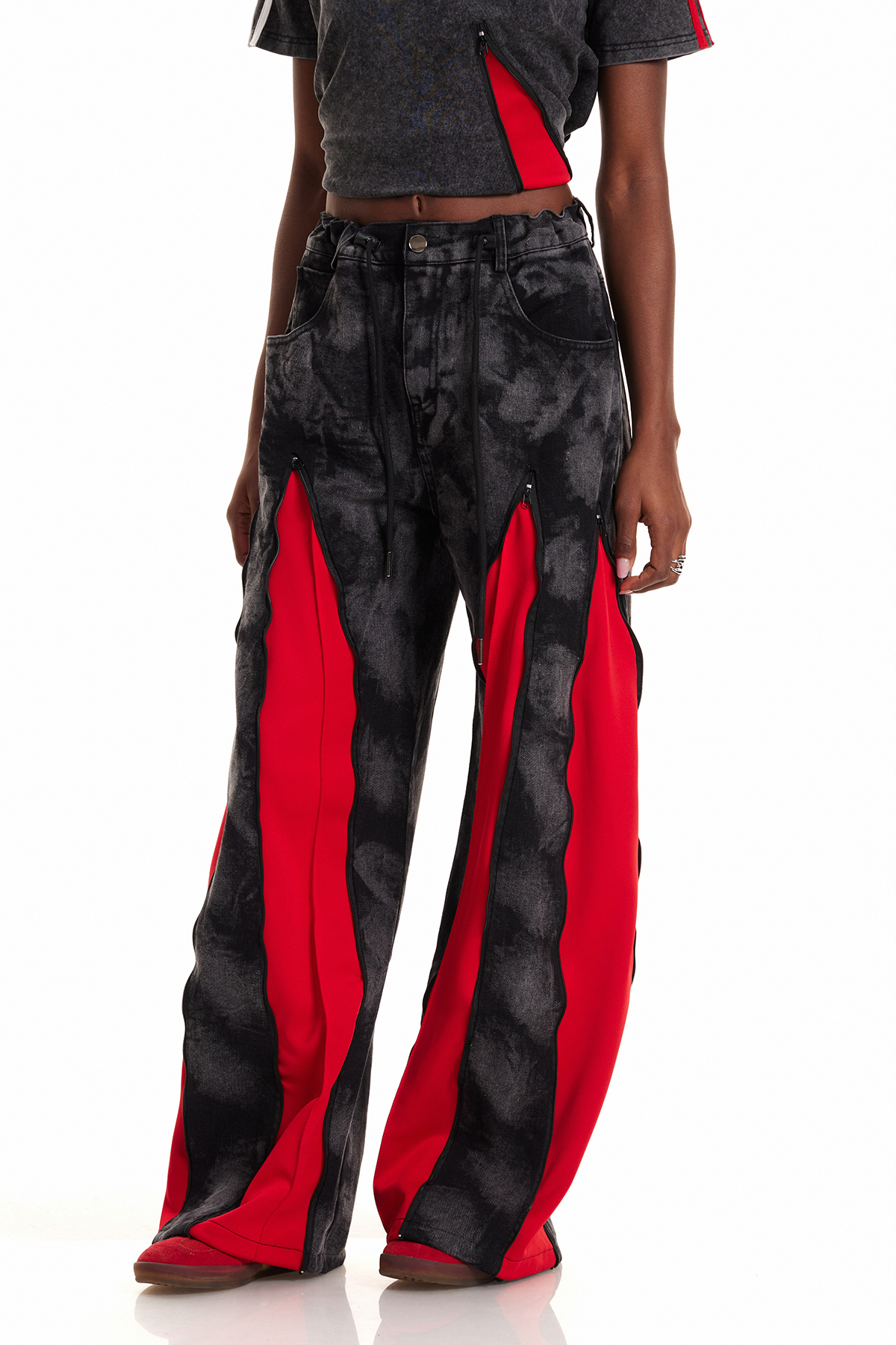 Caprina Zipper Tie Dye Barrel Jeans