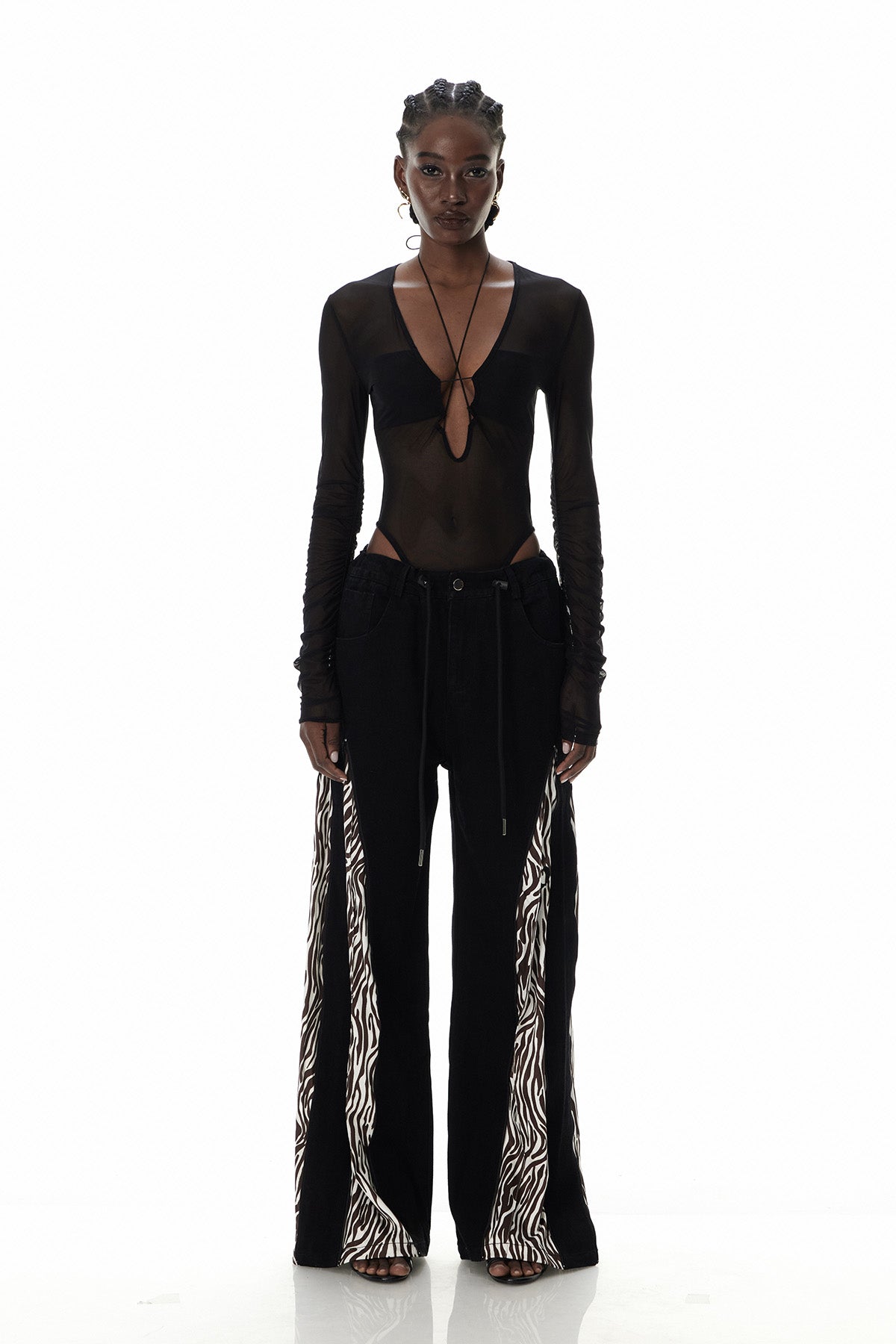 Caprina Zebra Print Zipper Jeans In Brown