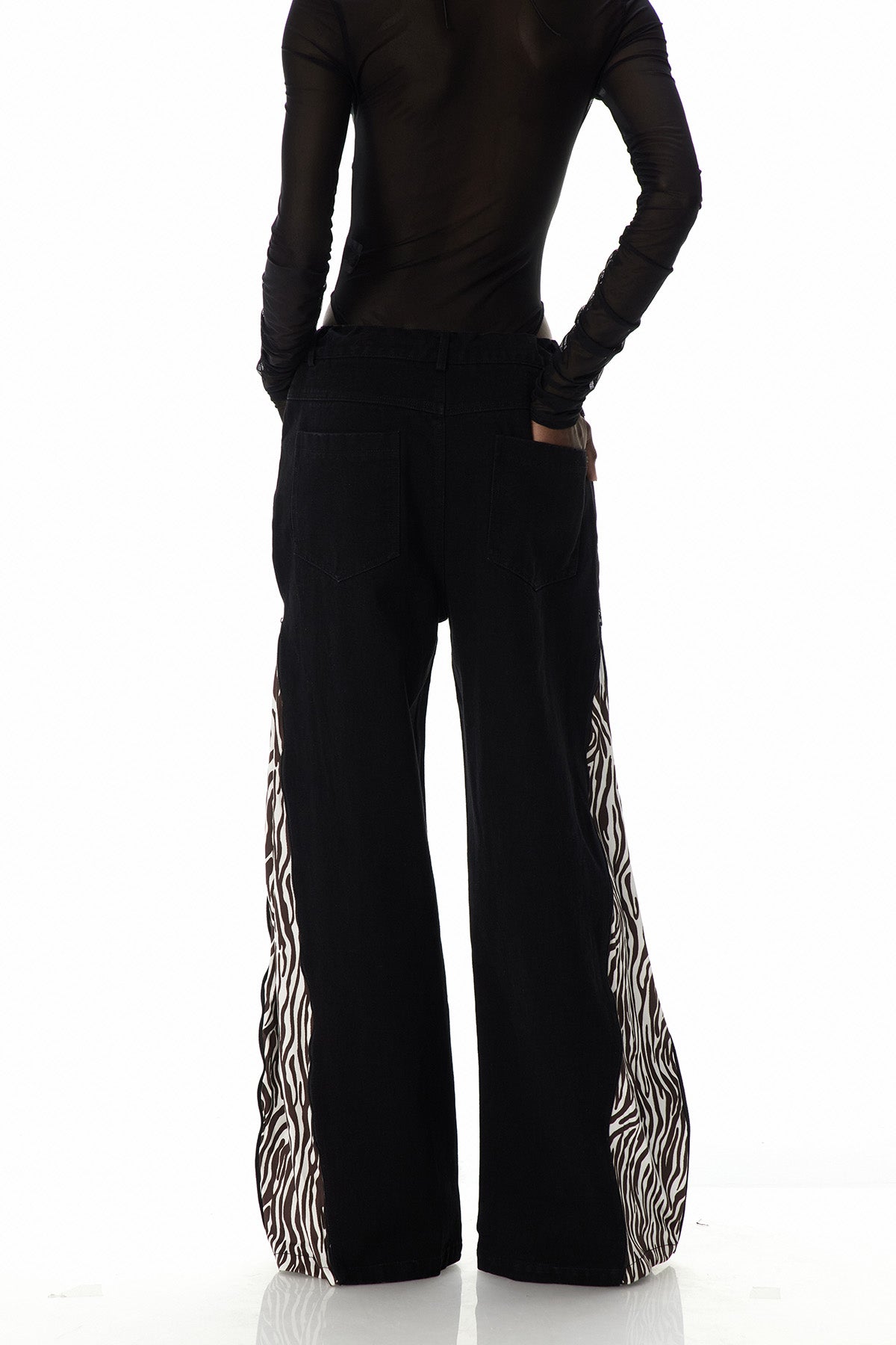 Caprina Zebra Print Zipper Jeans In Brown