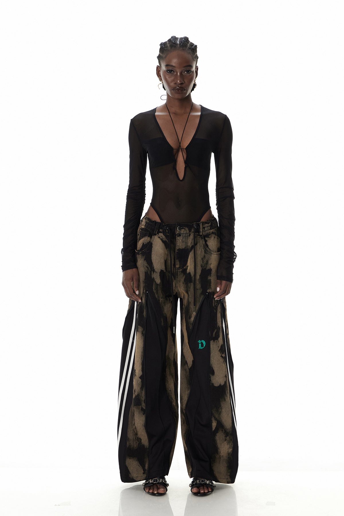 Caprina Zipper Tie Dye Jeans In Black