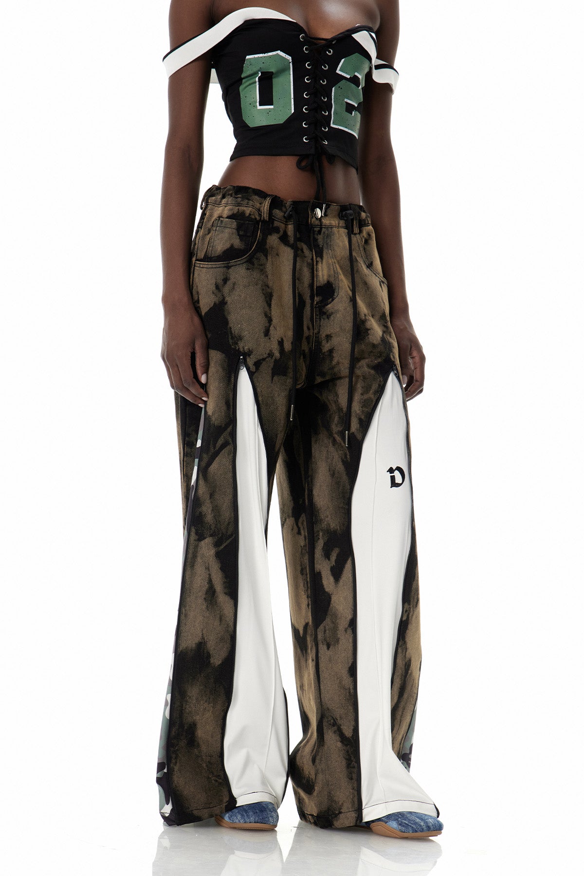 Caprina Zipper Tie Dye Jeans In Brown