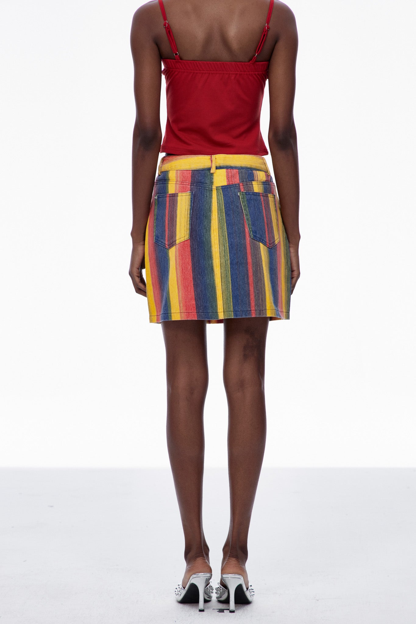 Cara Stripe Denim Mini Skirt In Red