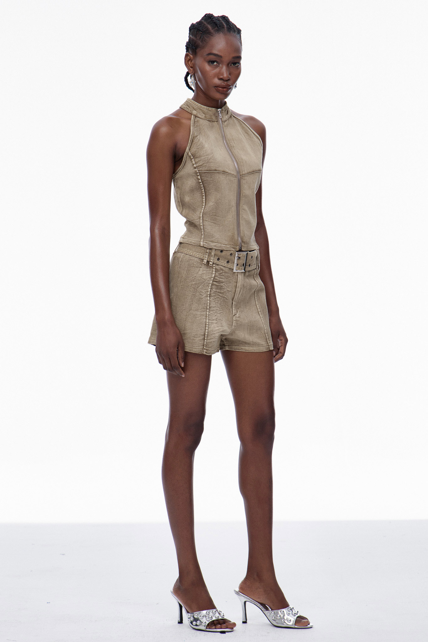 Caramia Sleeveless Buckle Denim Shorts Set
