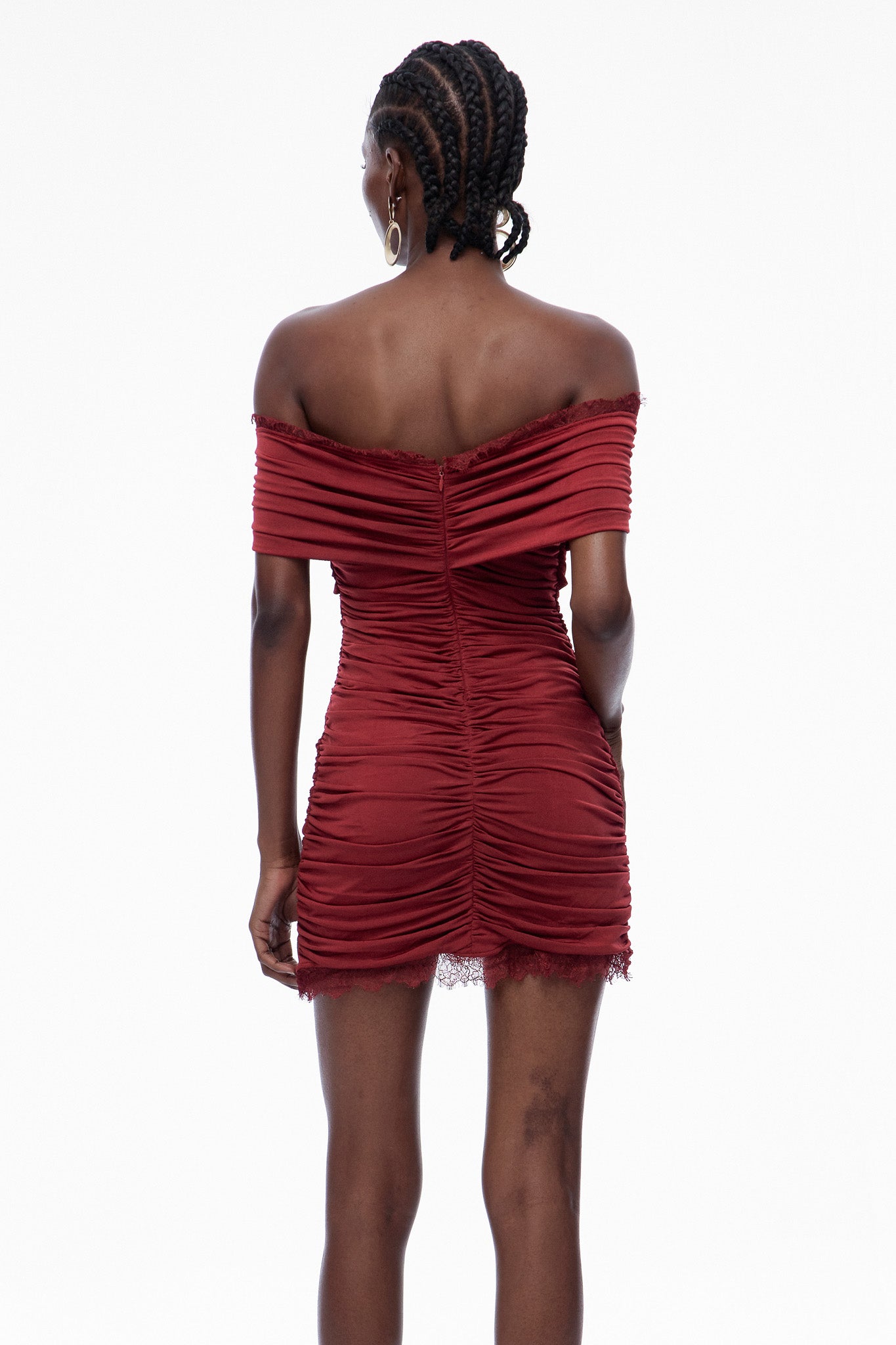 Carine Lace Ruch Off Shoulder Mini Dress