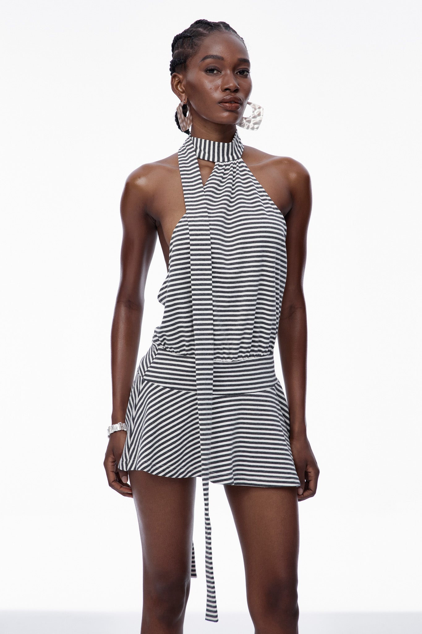 Caris Stripe Ruffle Mini Dress