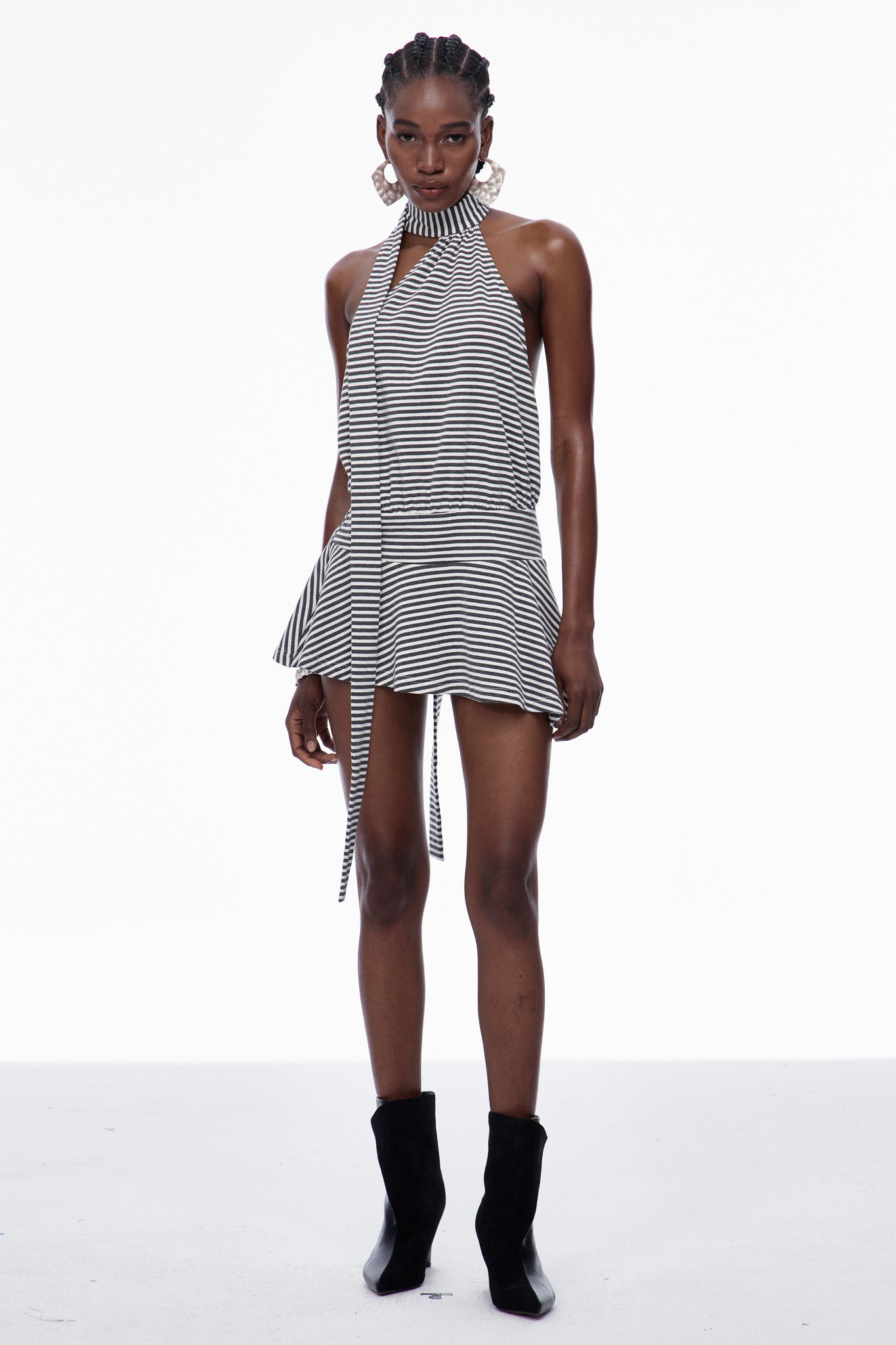 Caris Stripe Ruffle Mini Dress