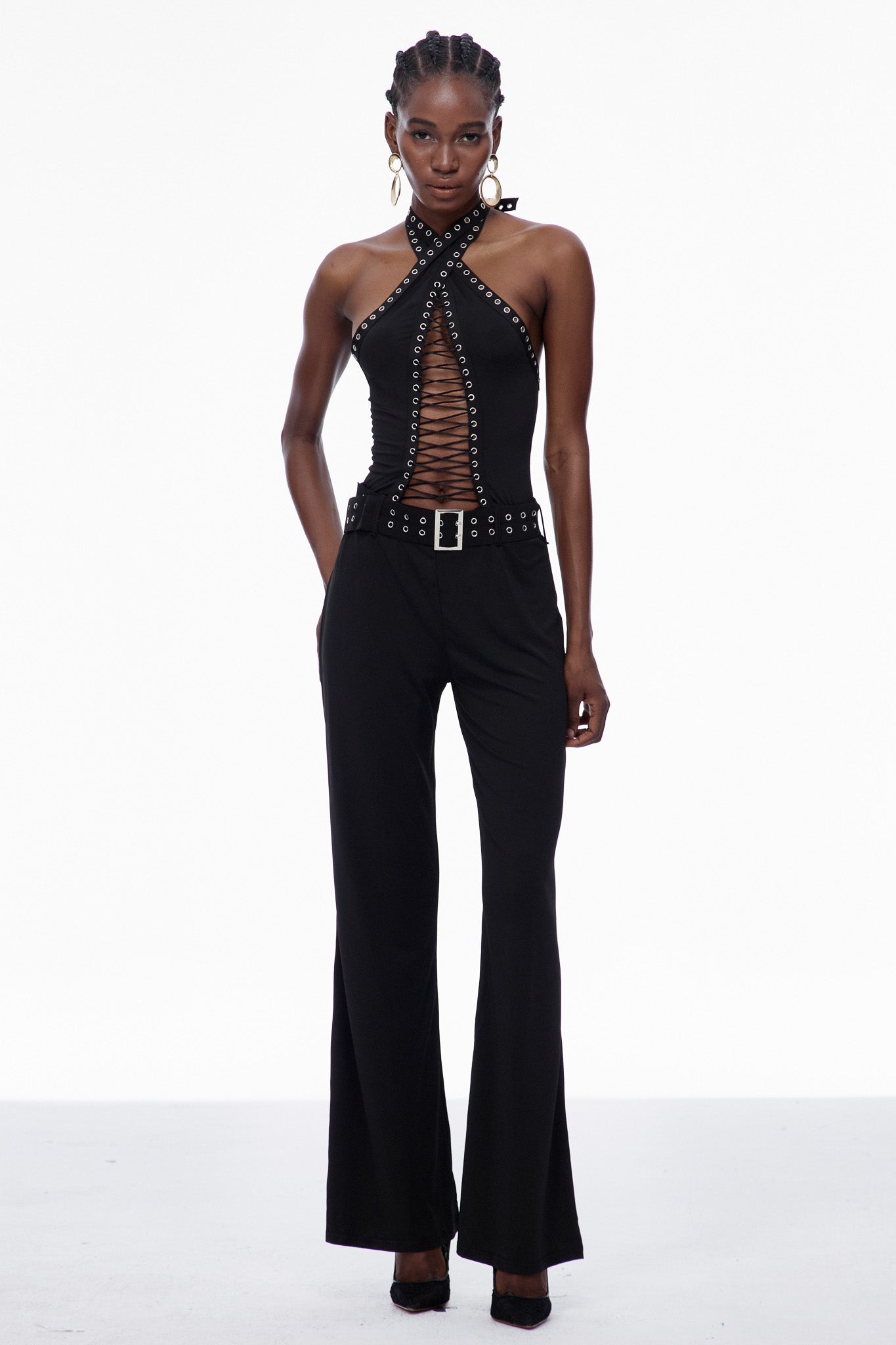 Carlisa Lace Up Cutout Embellished Jumpsuit