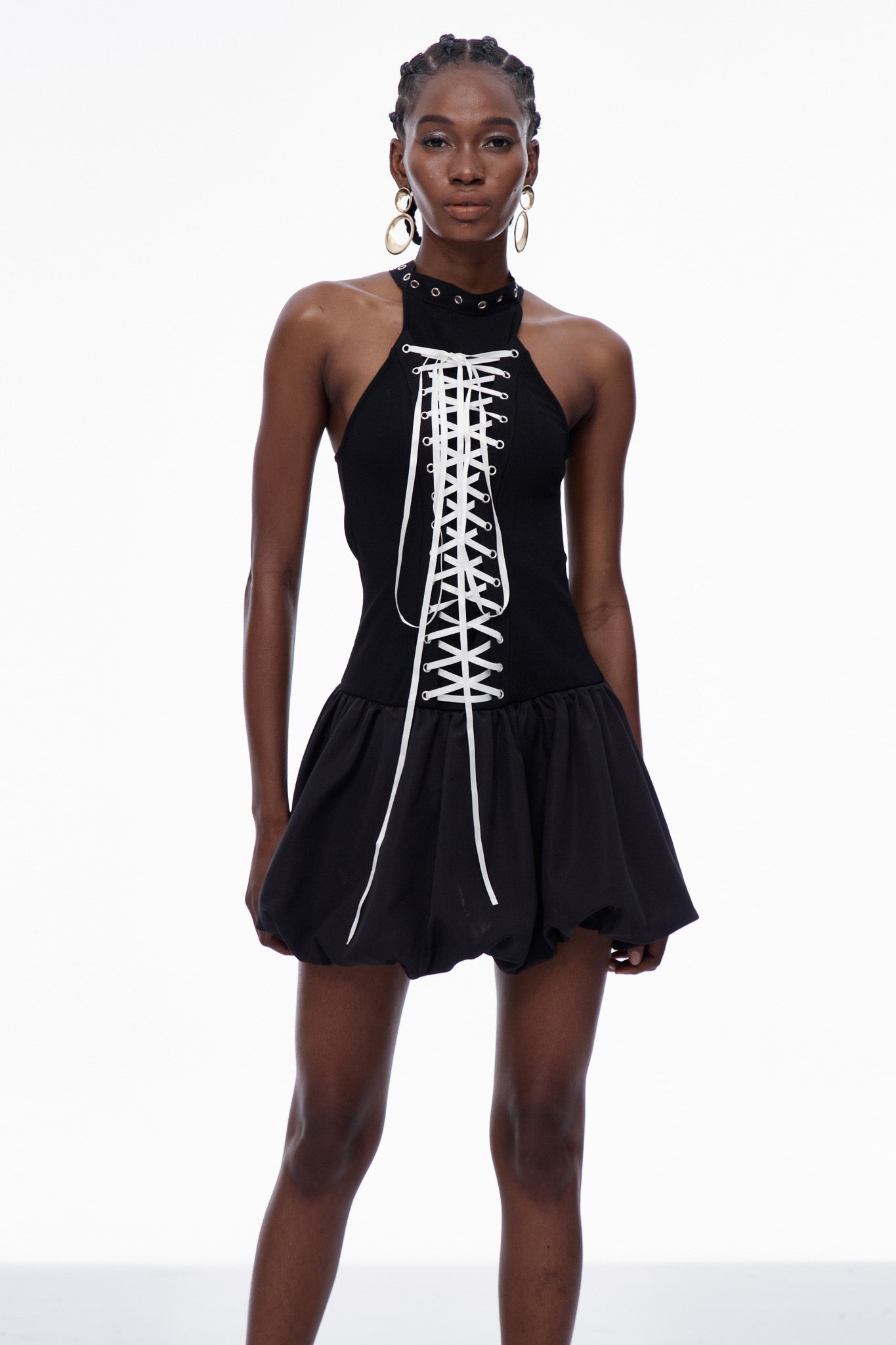 Carlisle Lace Up Puffy Mini Dress