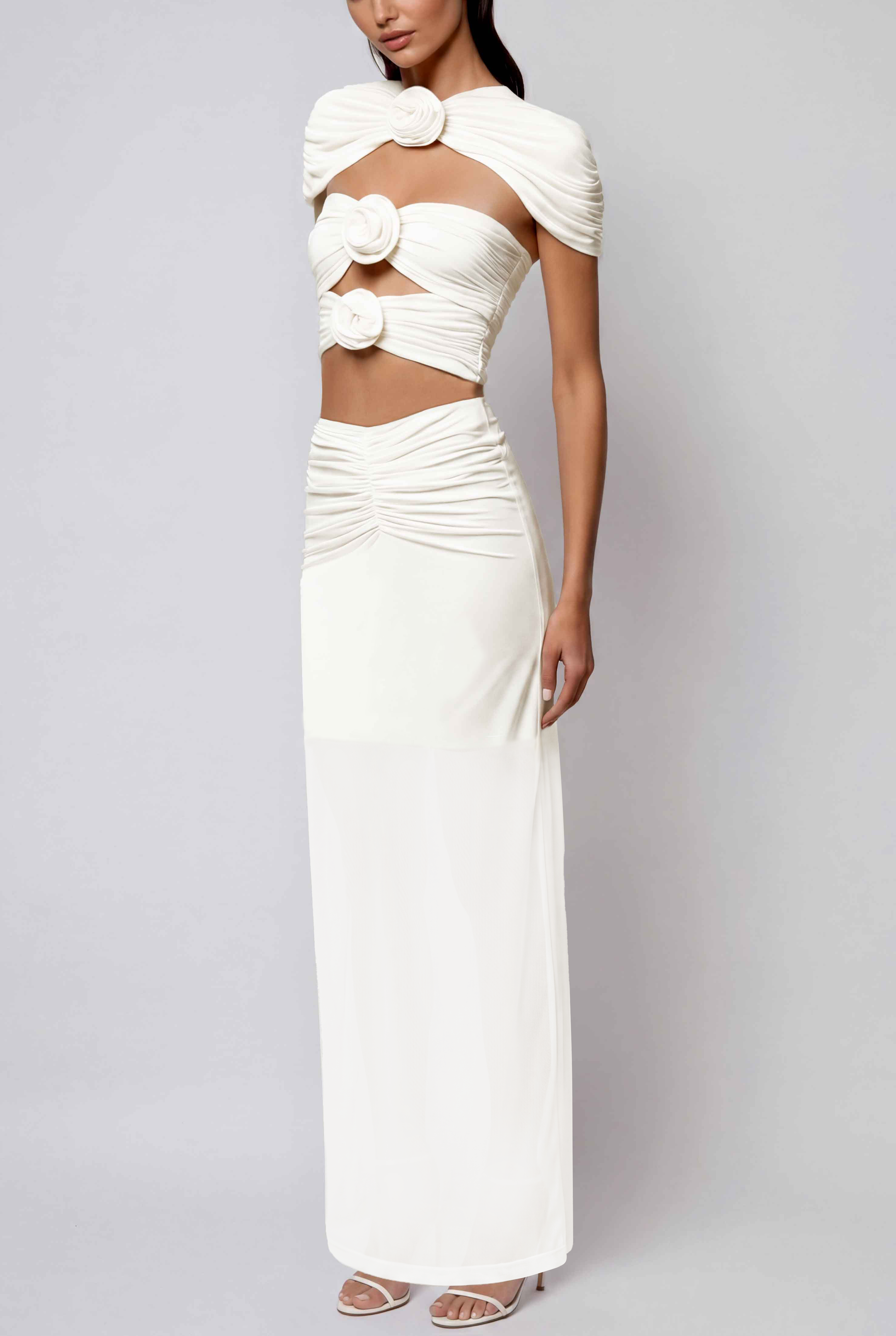 Carmelo Flower Ruch Cutout Skirt Set