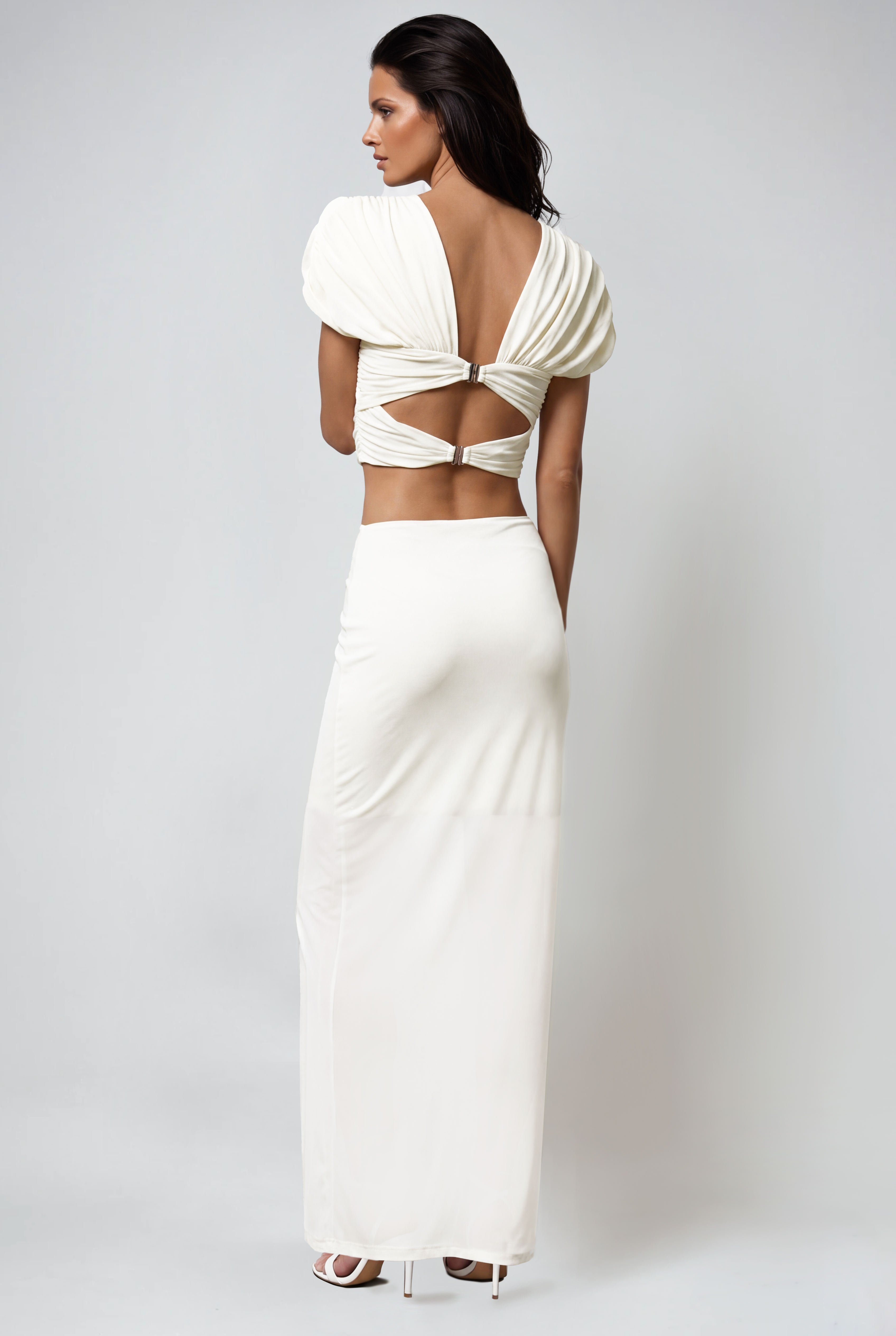 Carmelo Flower Ruch Cutout Skirt Set