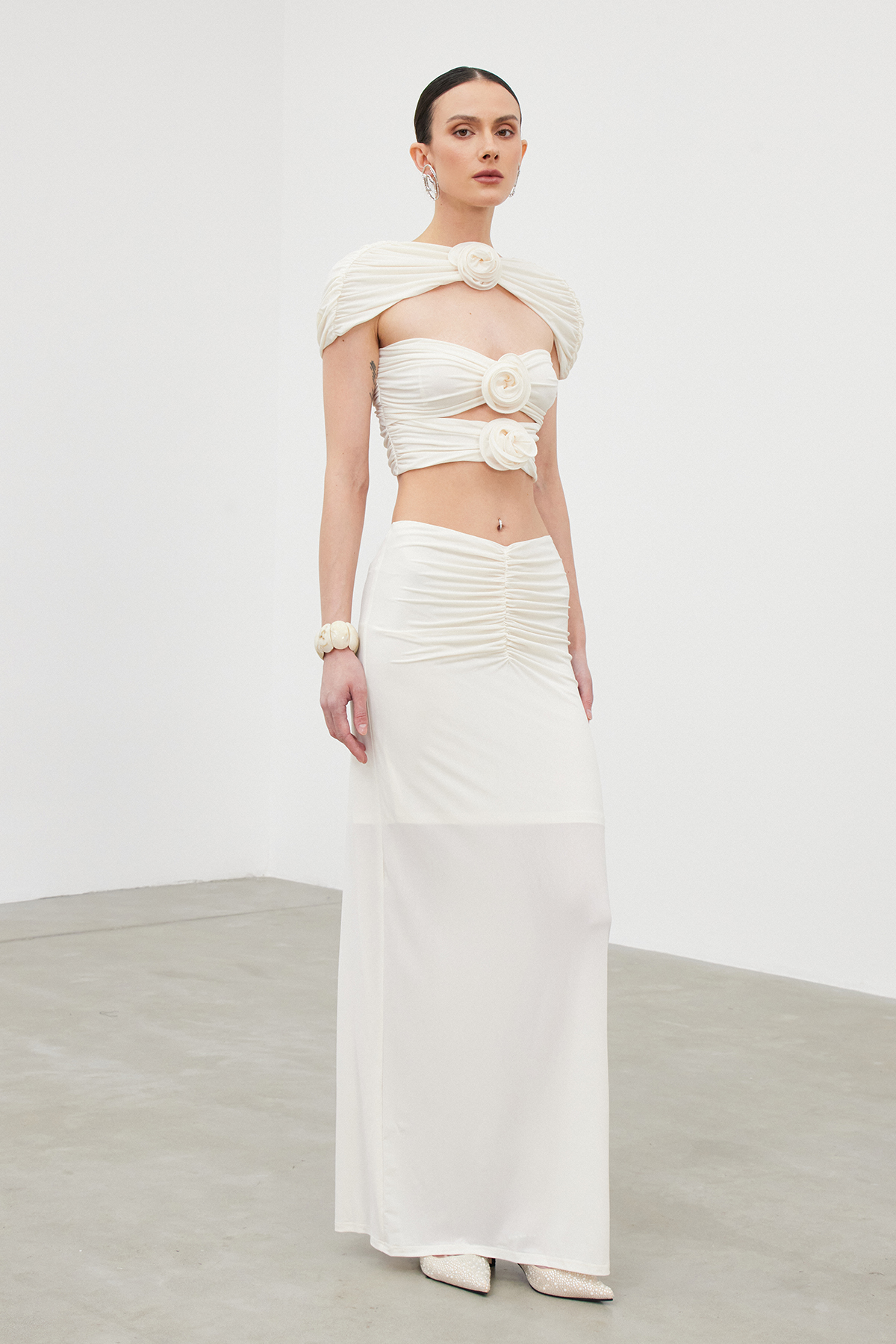 Carmelo Flower Ruch Cutout Skirt Set