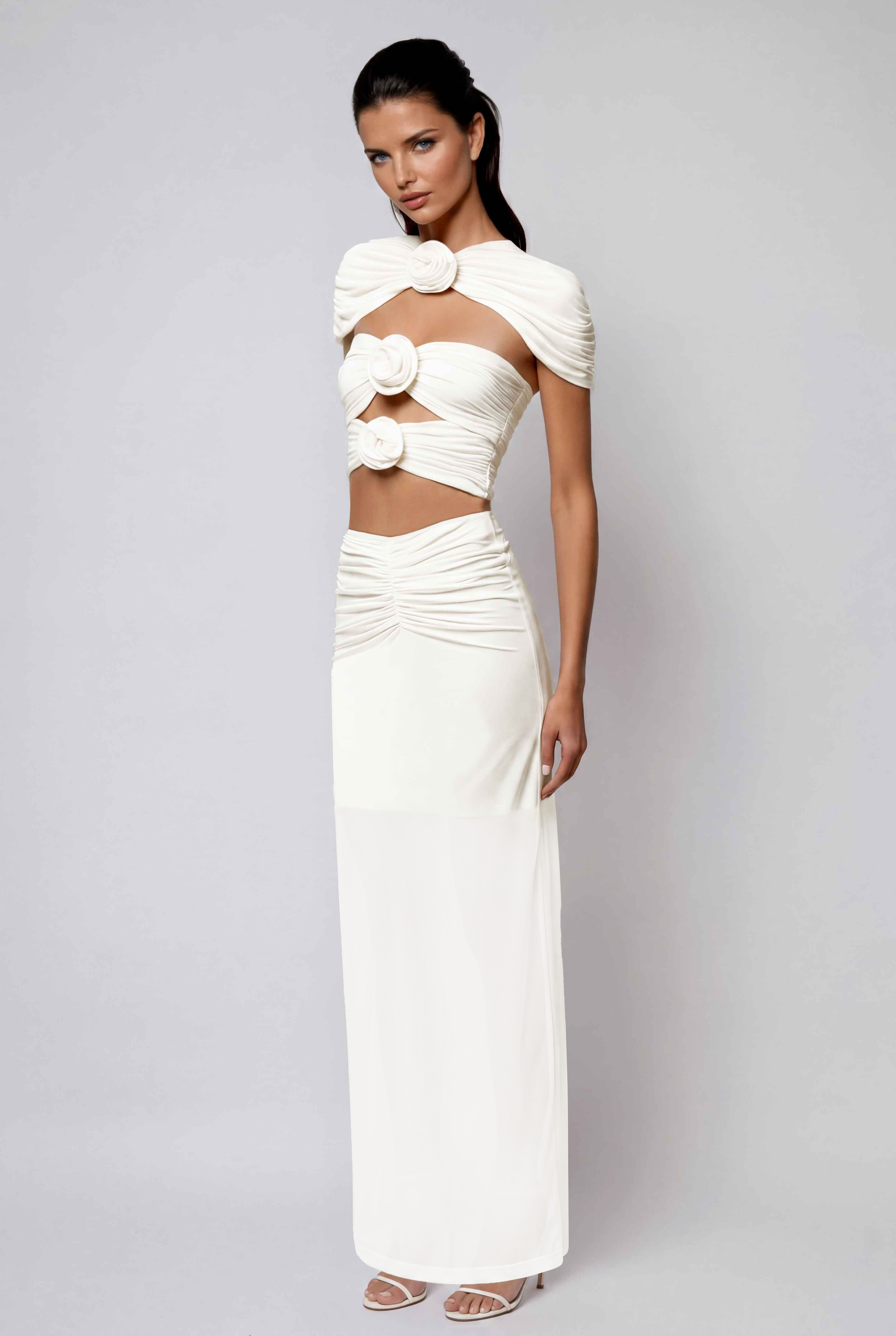 Carmelo Flower Ruch Cutout Skirt Set