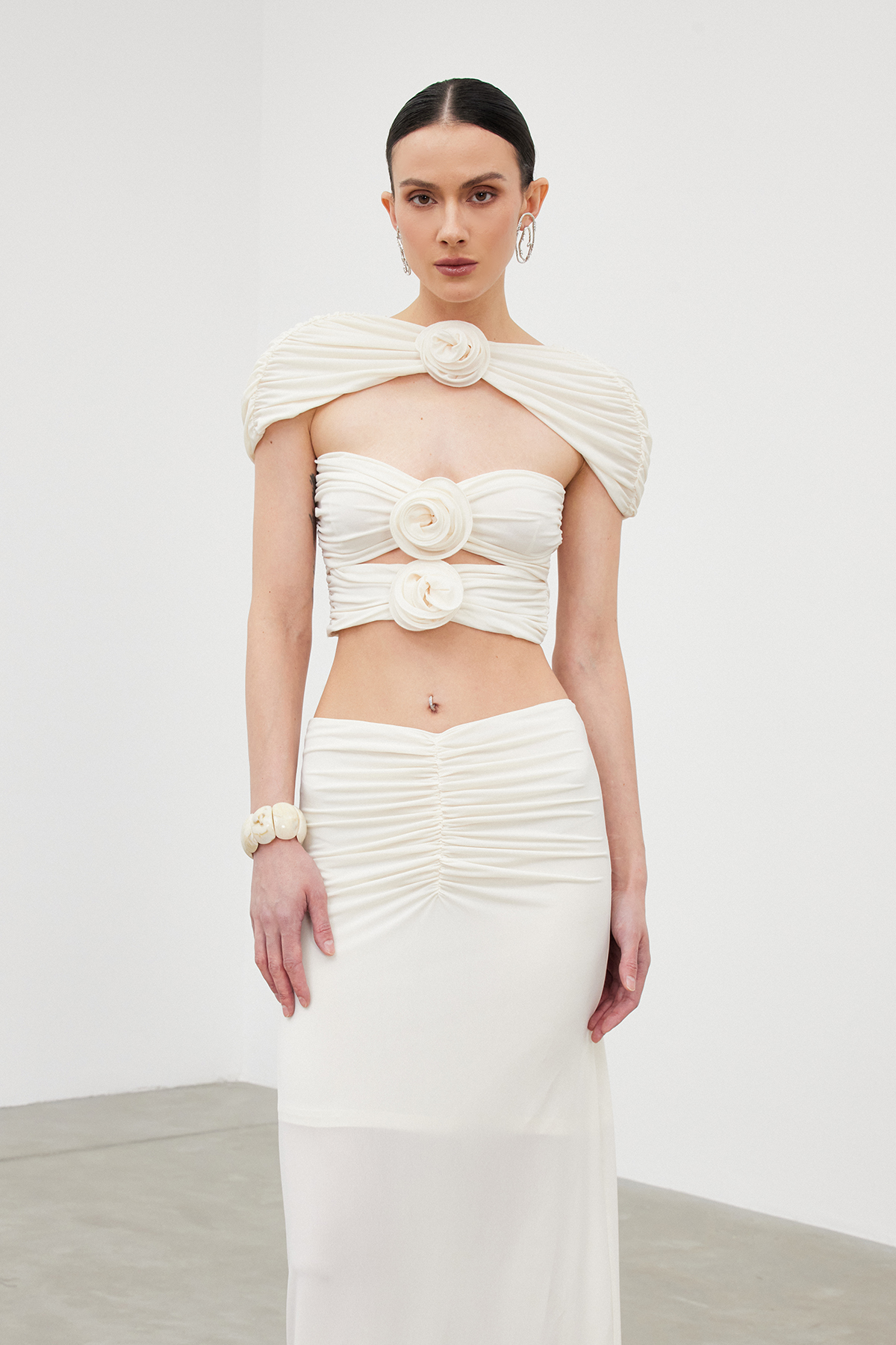 Carmelo Flower Ruch Cutout Skirt Set