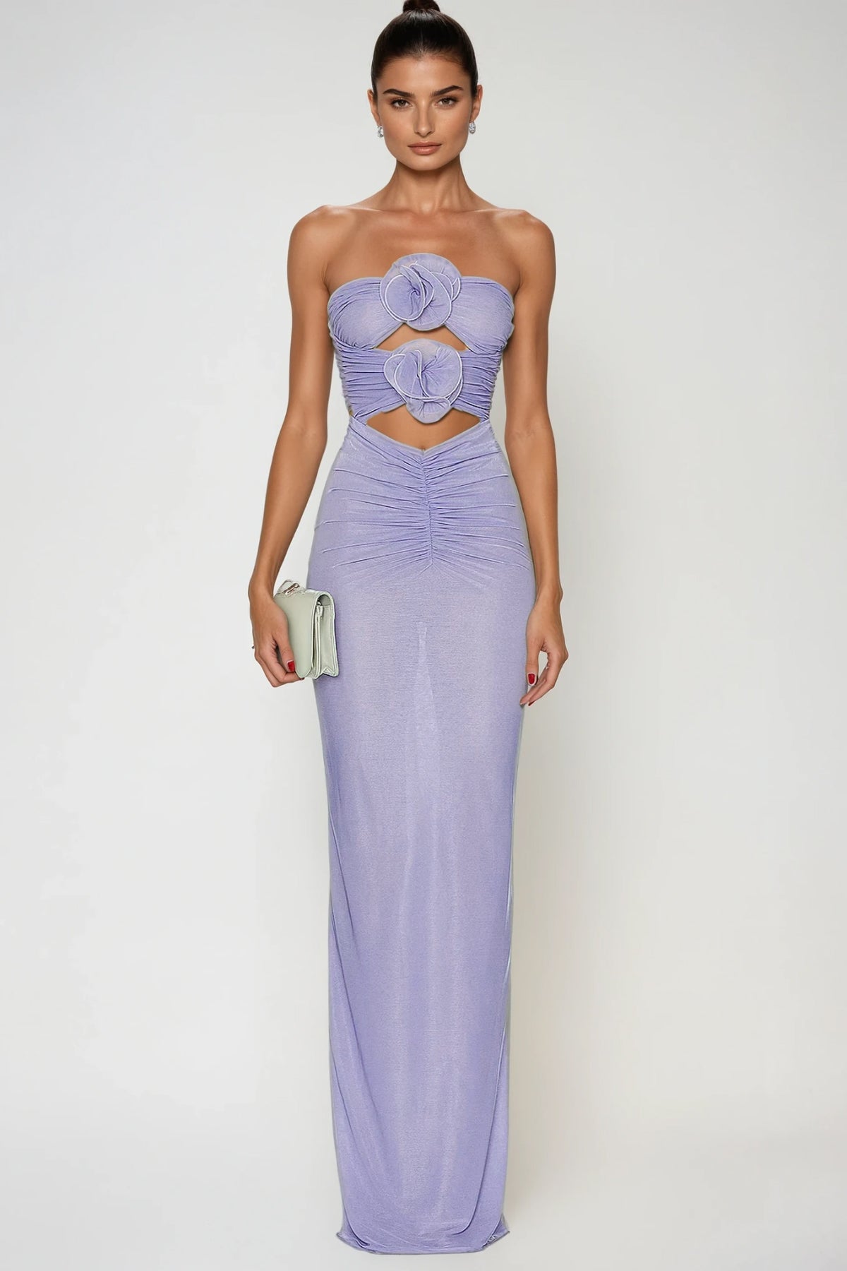 Carmelo Flower Ruch Cutout Maxi Dress