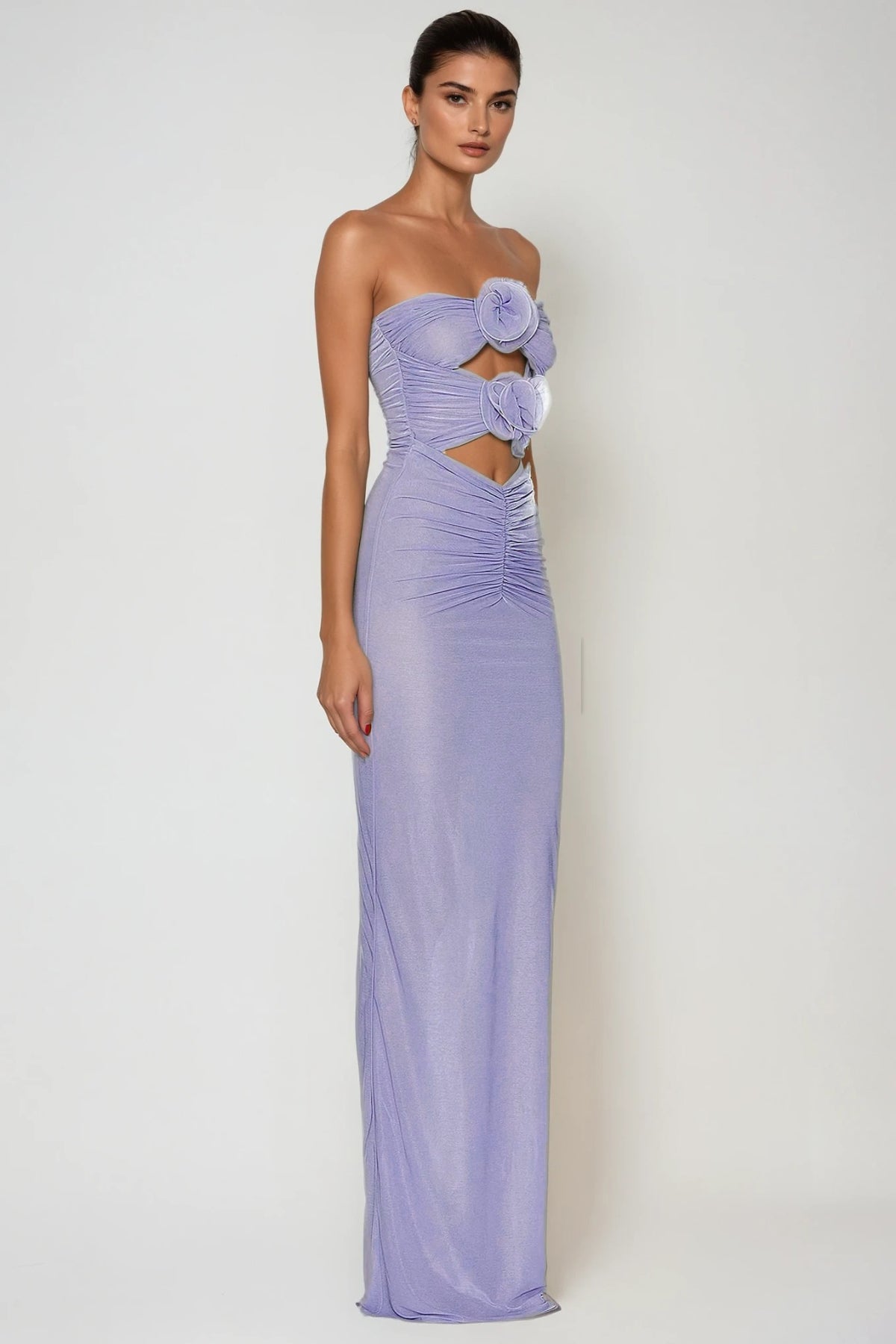 Carmelo Flower Ruch Cutout Maxi Dress