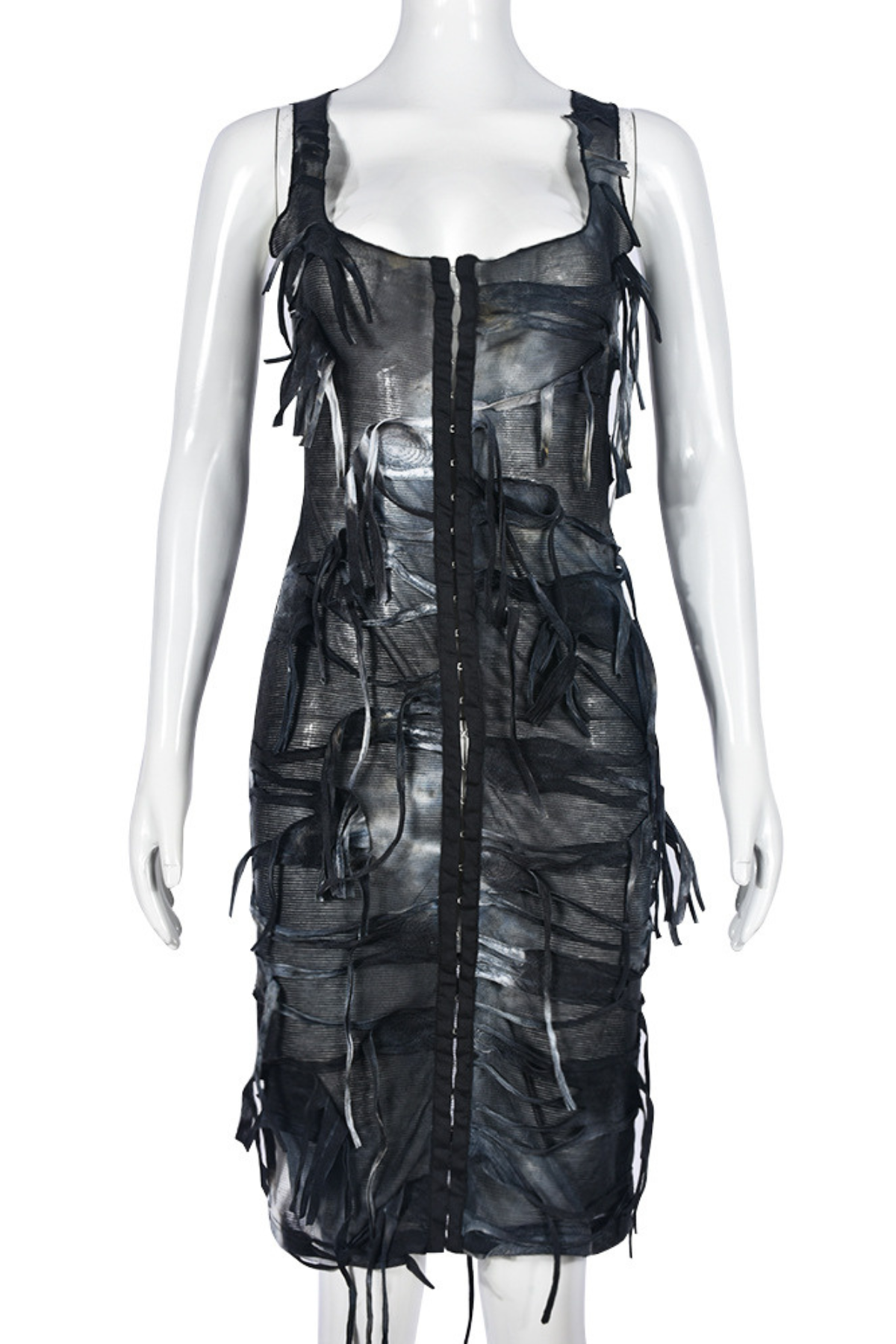 Carrie Tie Dye Fringe Zipper Midi Dress