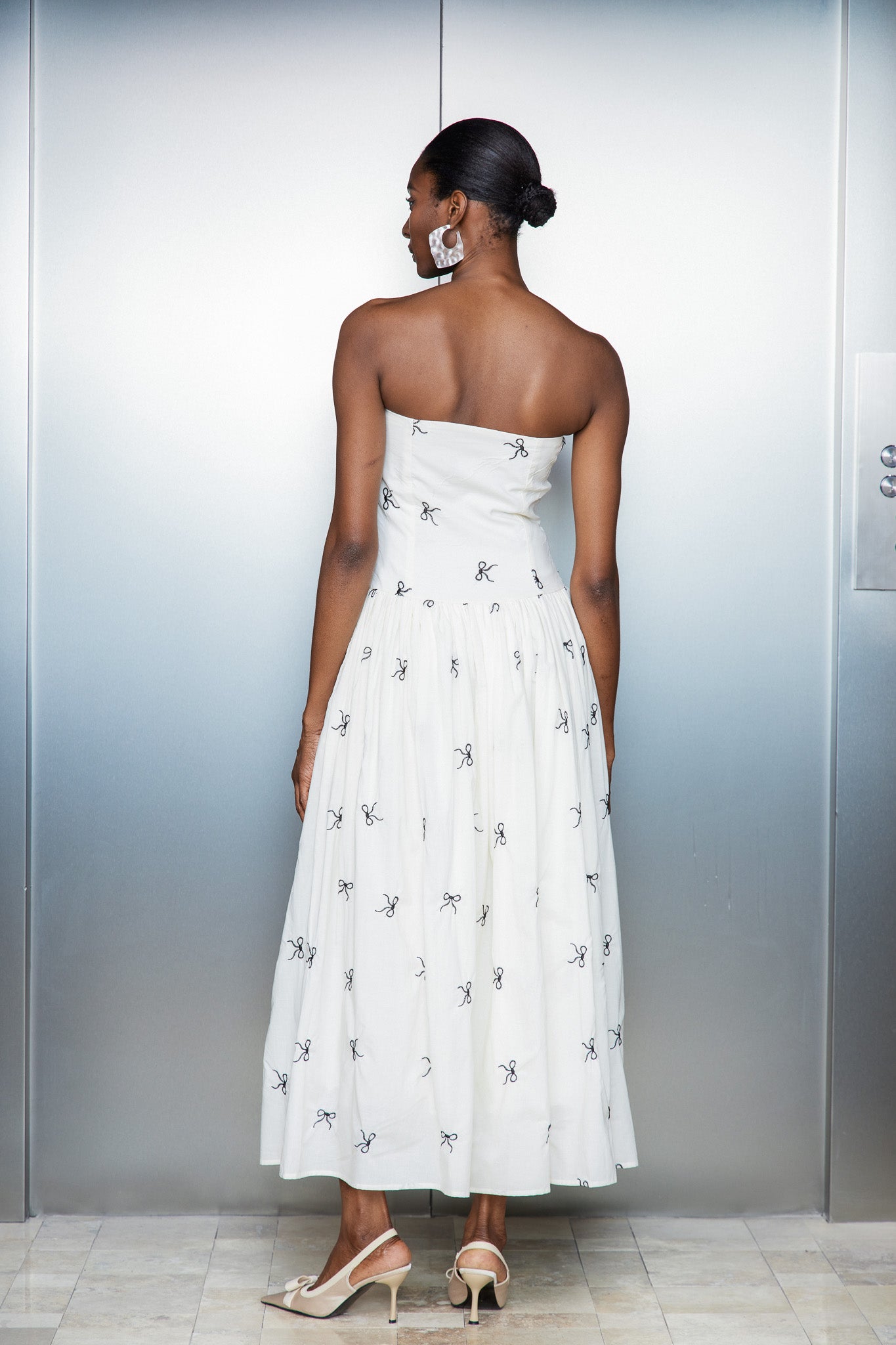 Caterina Strapless Bow Ruffle Maxi Dress