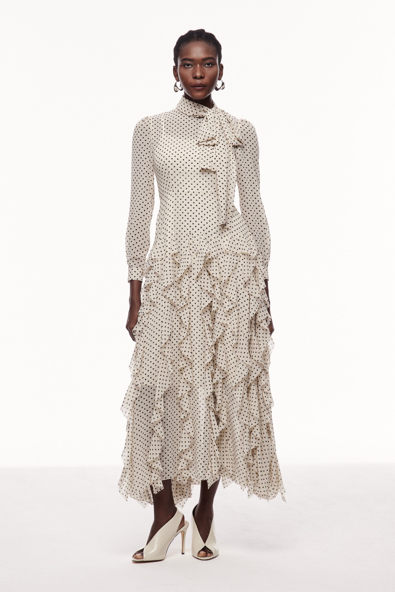 Catriona Dot Bow Ruffle Maxi Dress