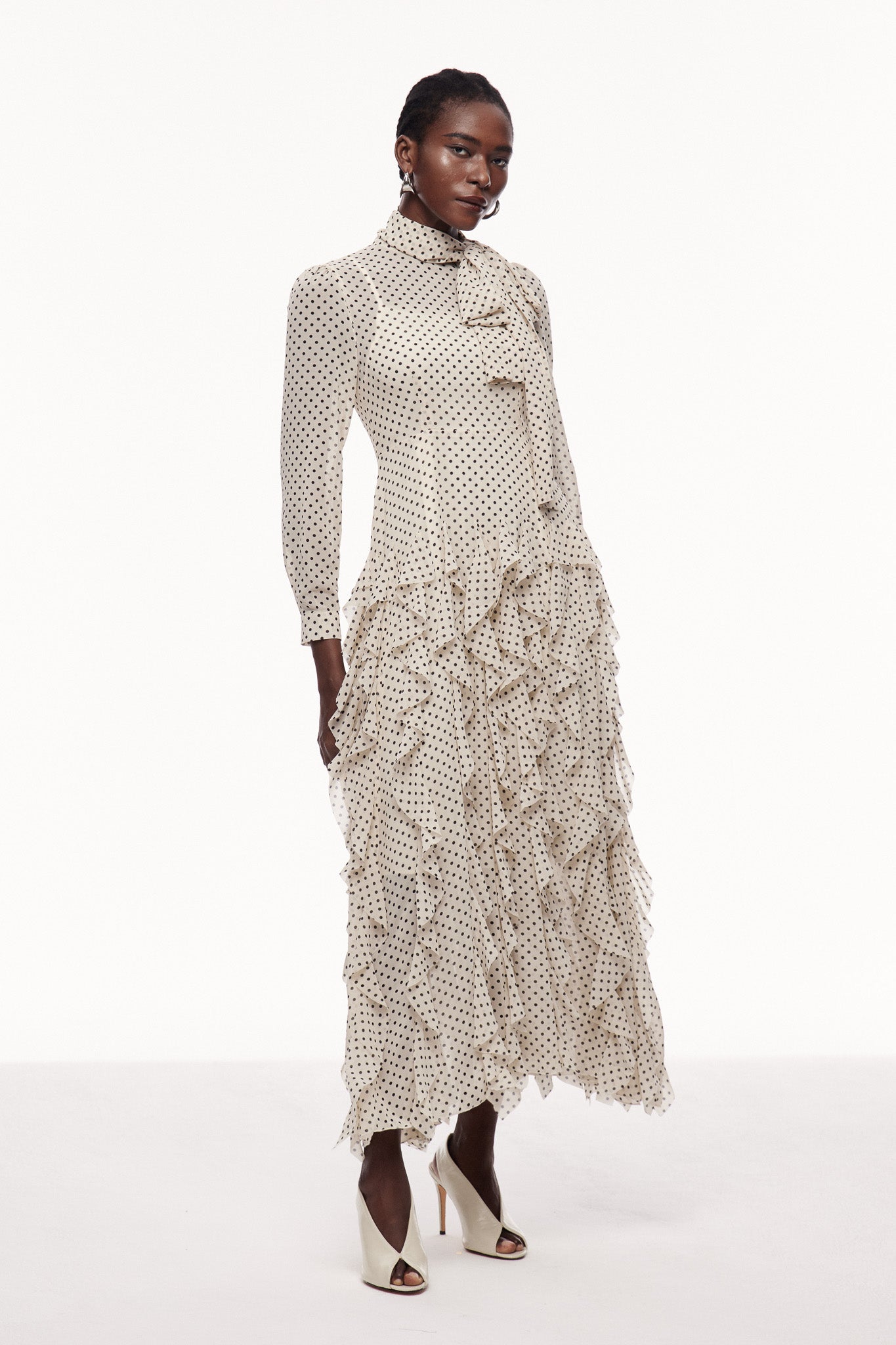 Catriona Dot Bow Ruffle Maxi Dress