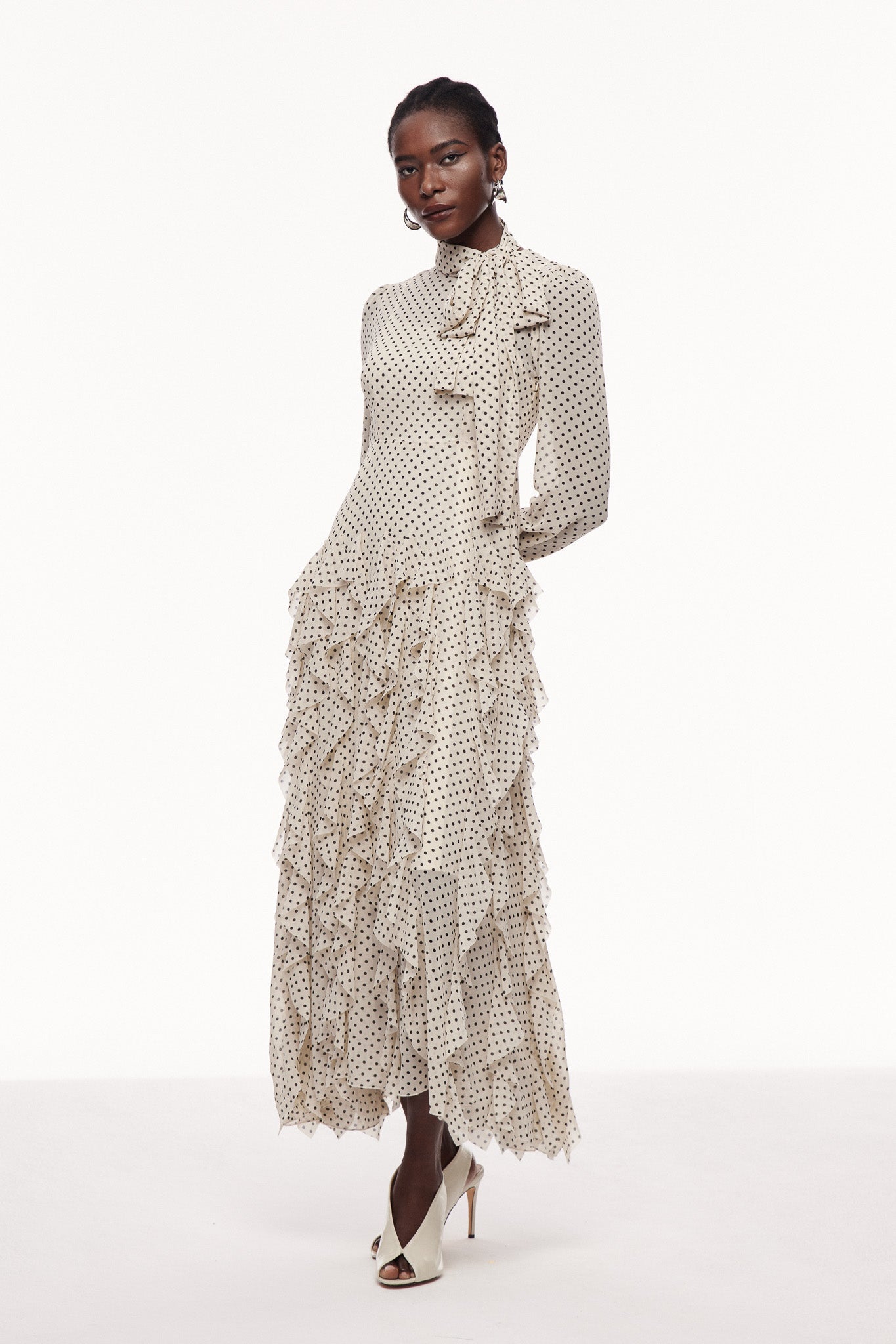 Catriona Dot Bow Ruffle Maxi Dress