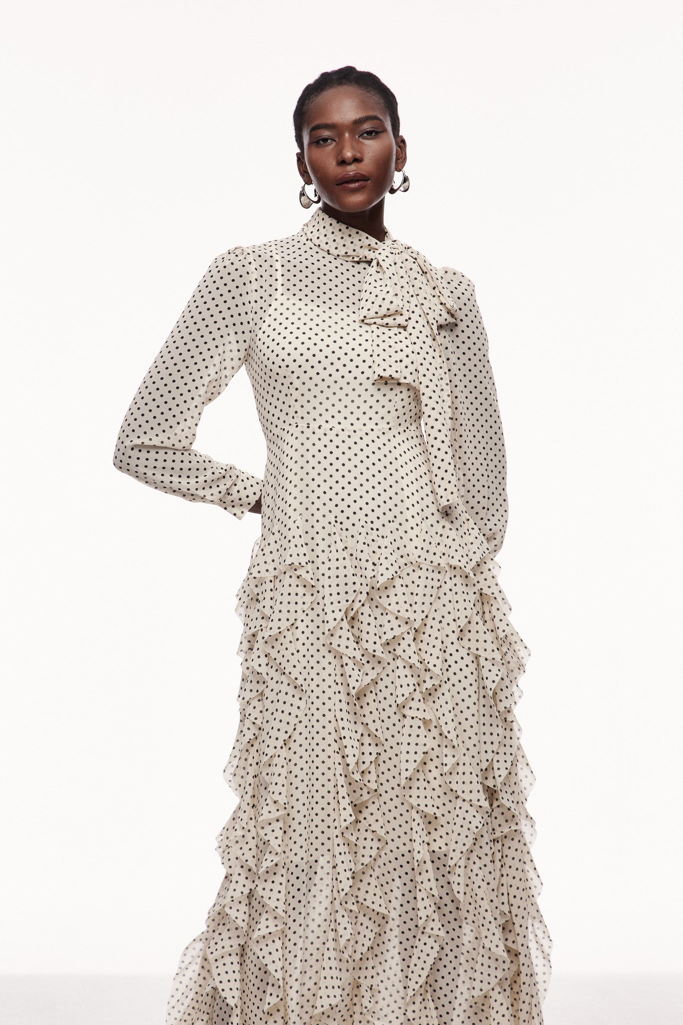 Catriona Dot Bow Ruffle Maxi Dress