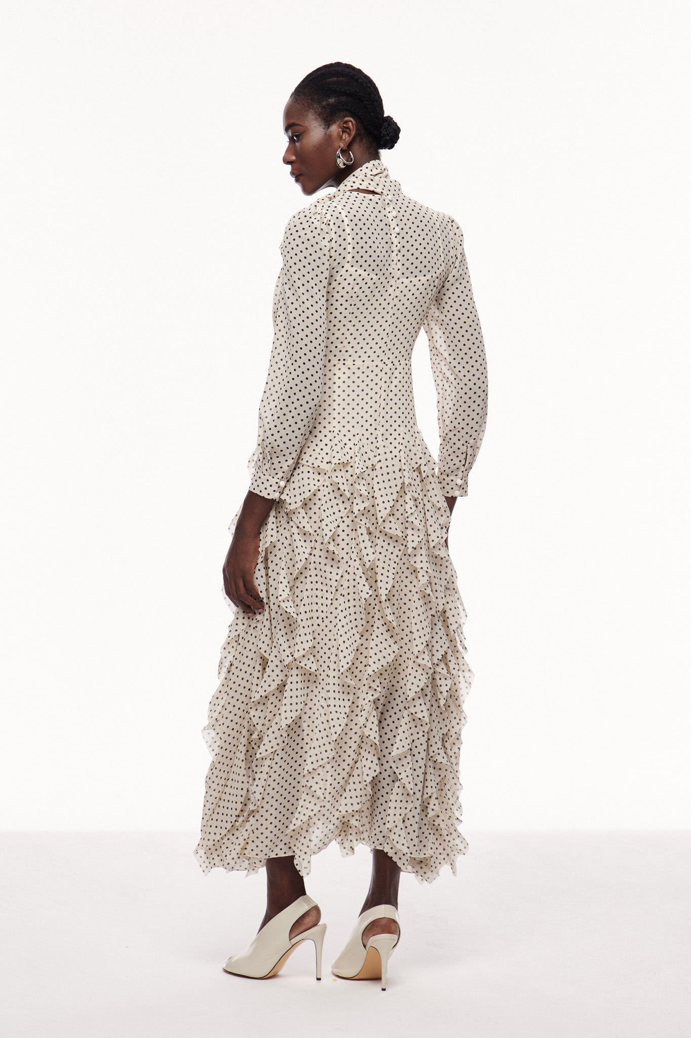 Catriona Dot Bow Ruffle Maxi Dress