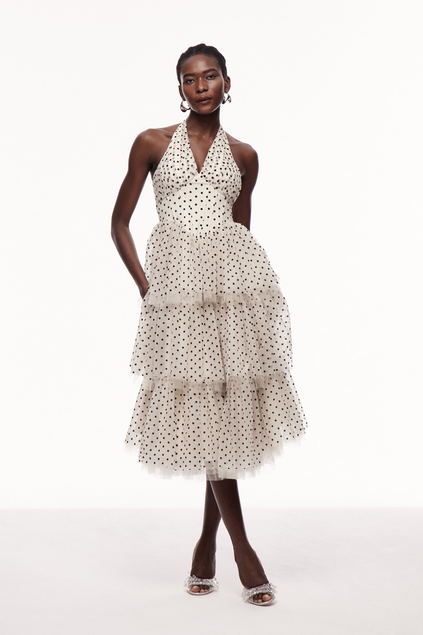 Cayla Dot Mesh Halter Neck Maxi Dress