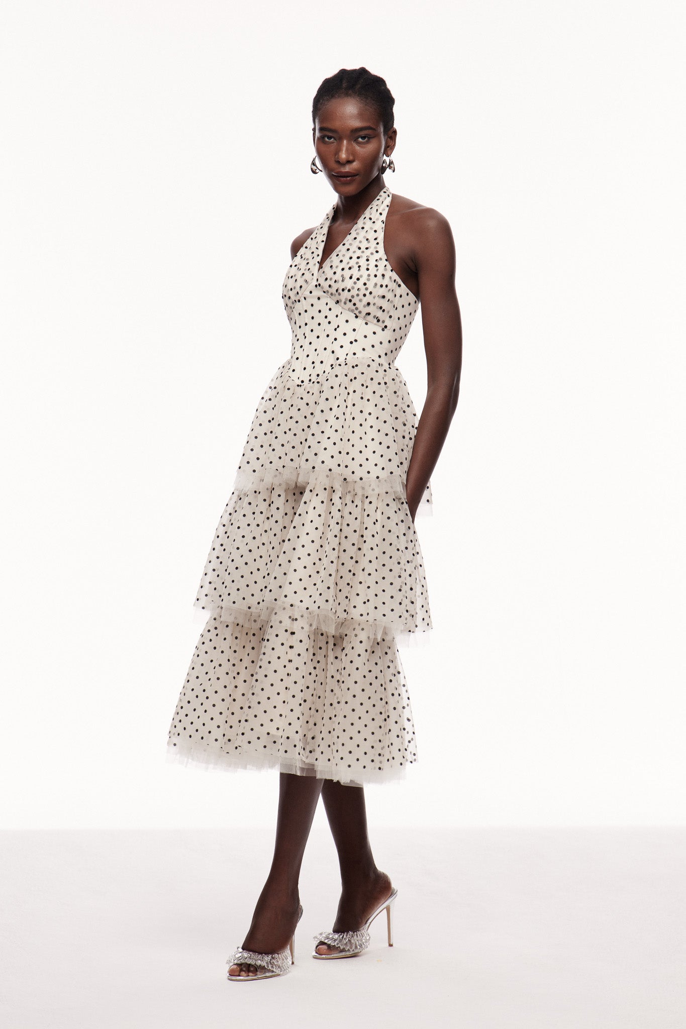 Cayla Dot Mesh Halter Neck Maxi Dress