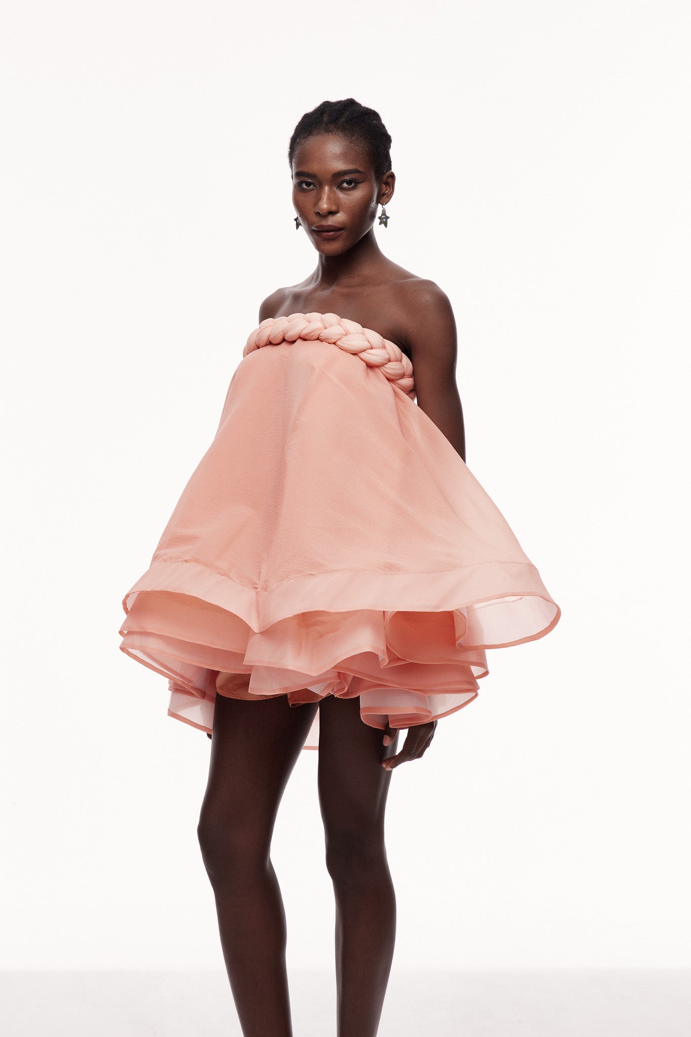 Cebrail Ruffle Puffy Mini Dress In Pink