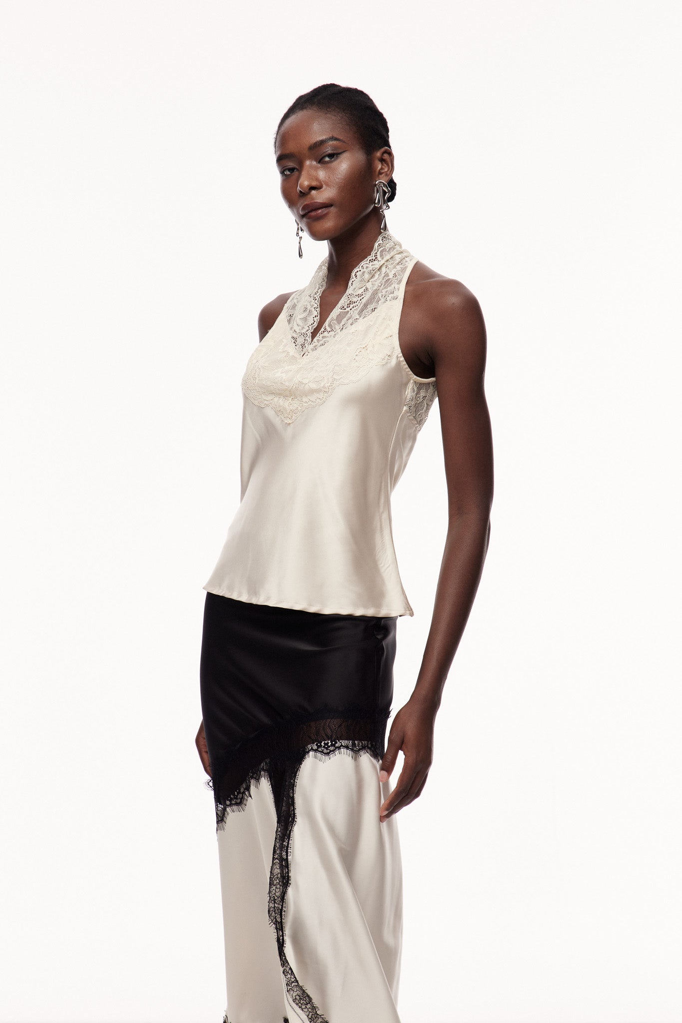 Cecylia Lace Satin Qipao Top In Champagne