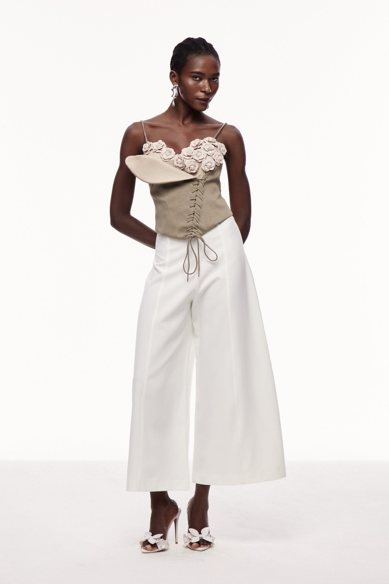 Cedar Flower Asymmetric Lace Up Top