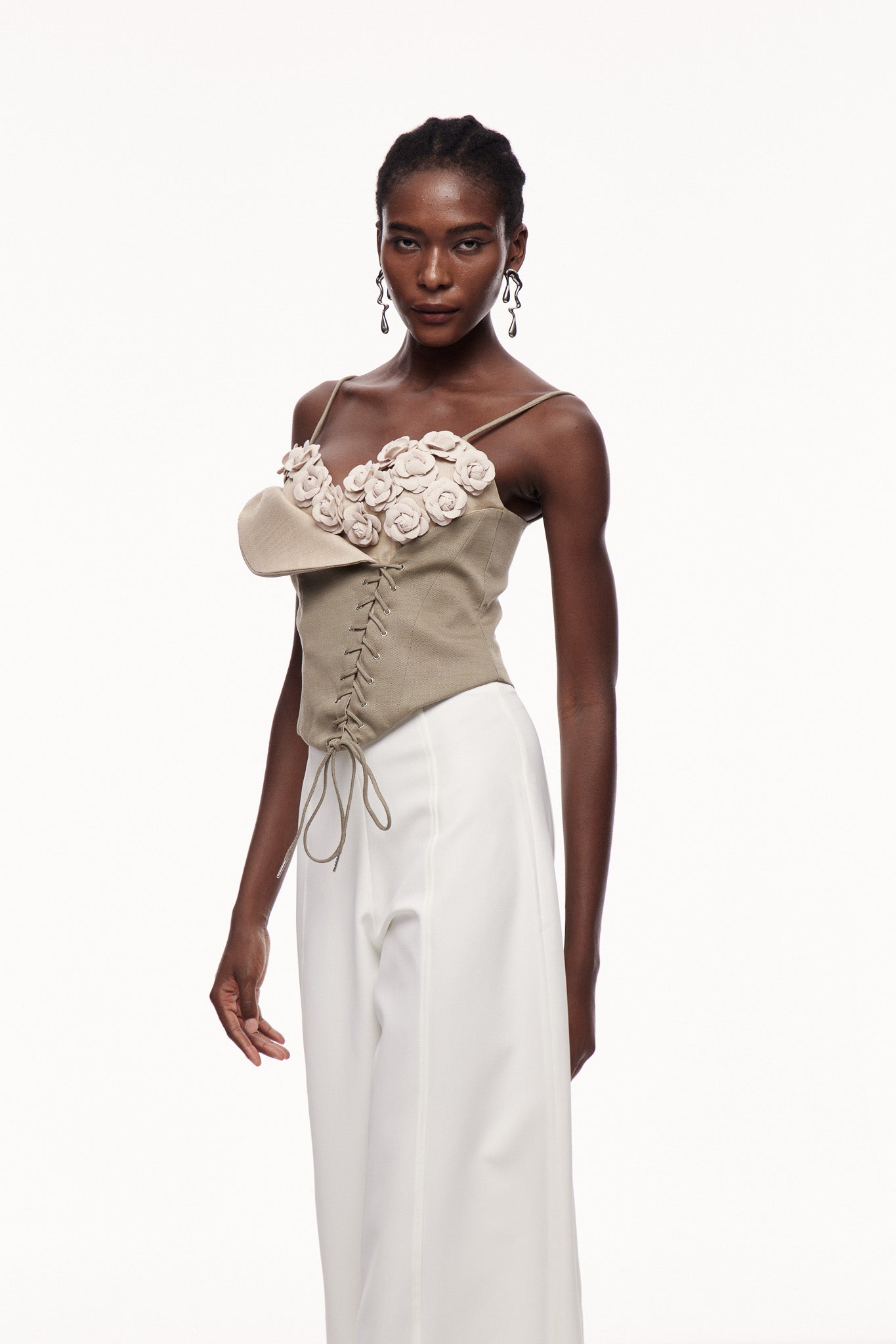 Cedar Flower Asymmetric Lace Up Top