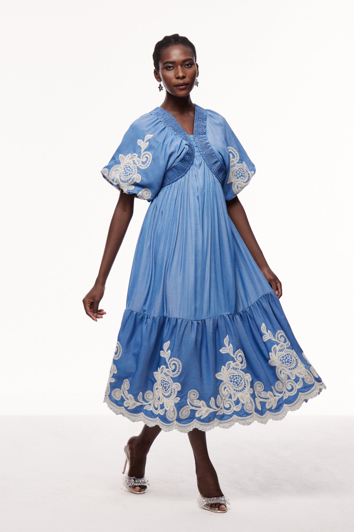 Cemre Embroidered Plunge Maxi Dress