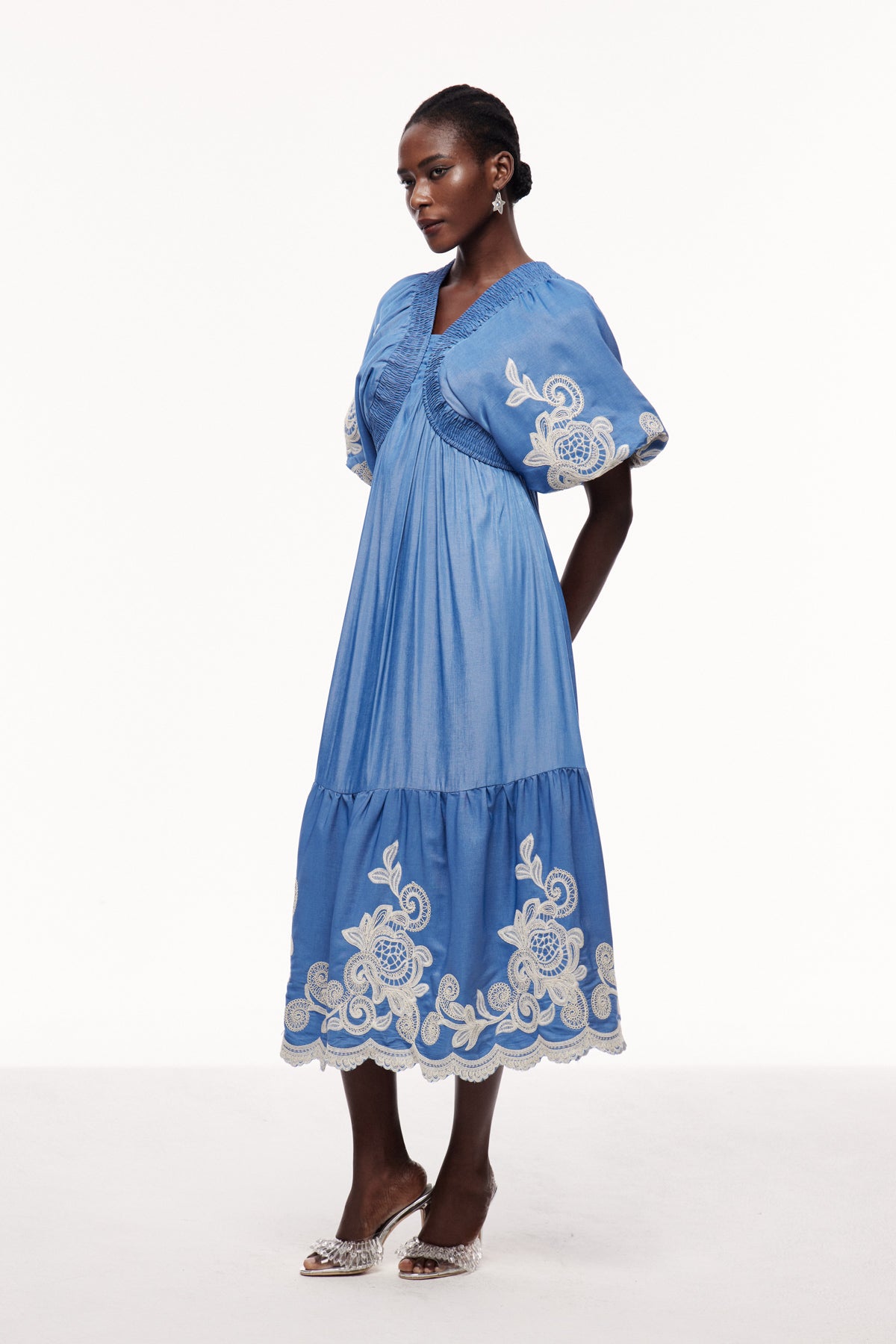 Cemre Embroidered Plunge Maxi Dress