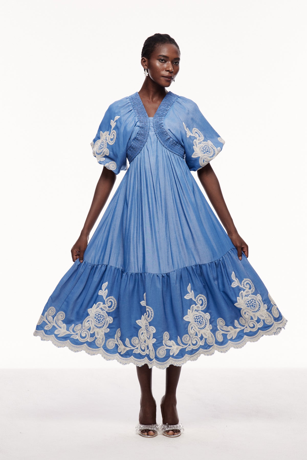 Cemre Embroidered Plunge Maxi Dress