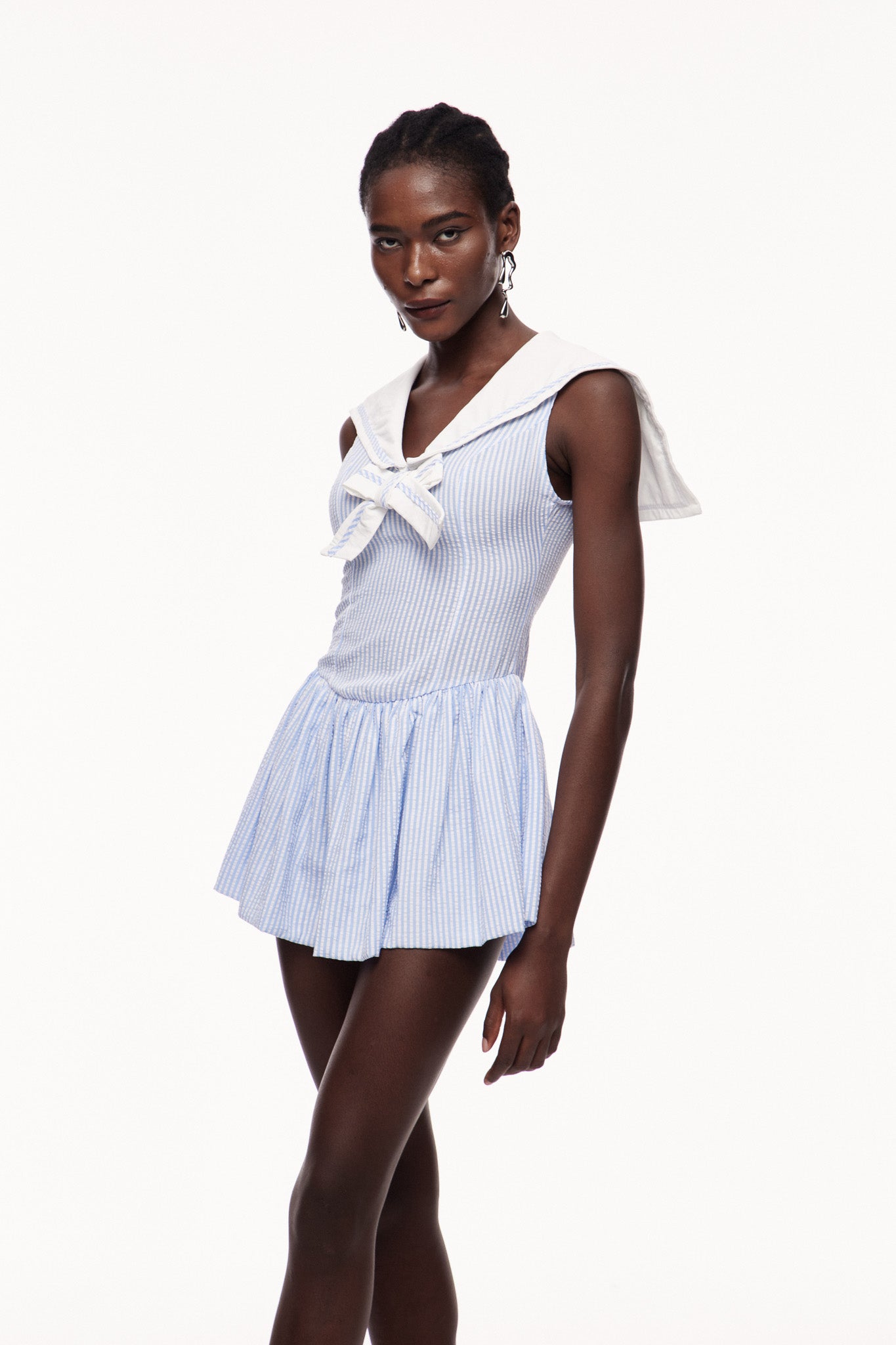 Cenhelm Stripe Bow Puffy Mini Dress