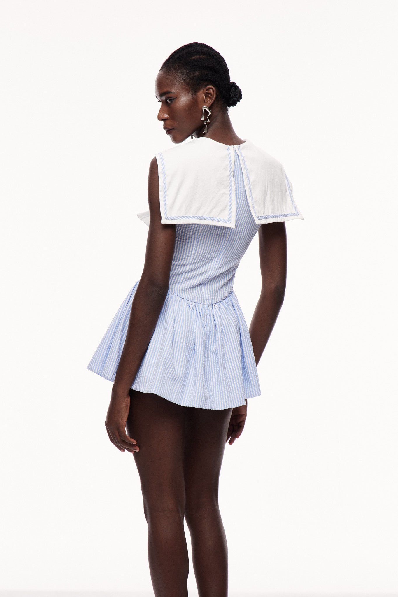 Cenhelm Stripe Bow Puffy Mini Dress