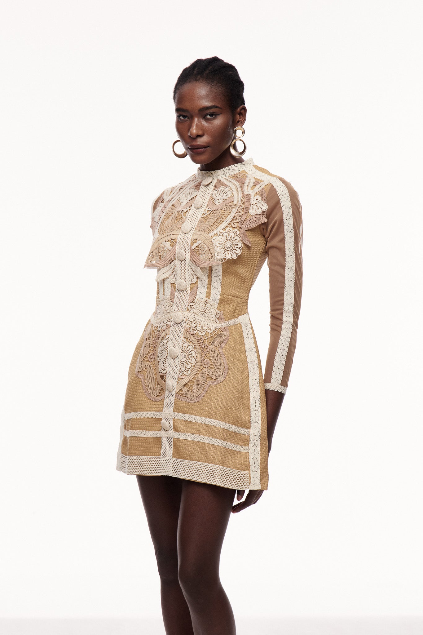 Cenk Lace Embroidered Long Sleeve Mini Dress