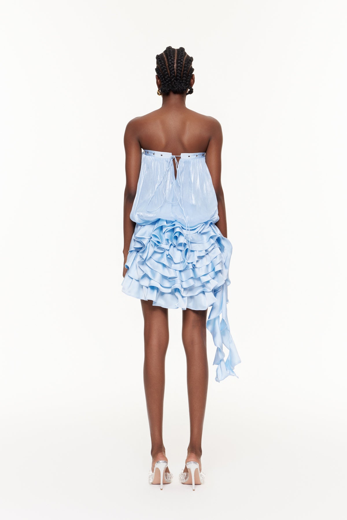 Cerridwyn Strapless Ruffle Mini Dress In Blue