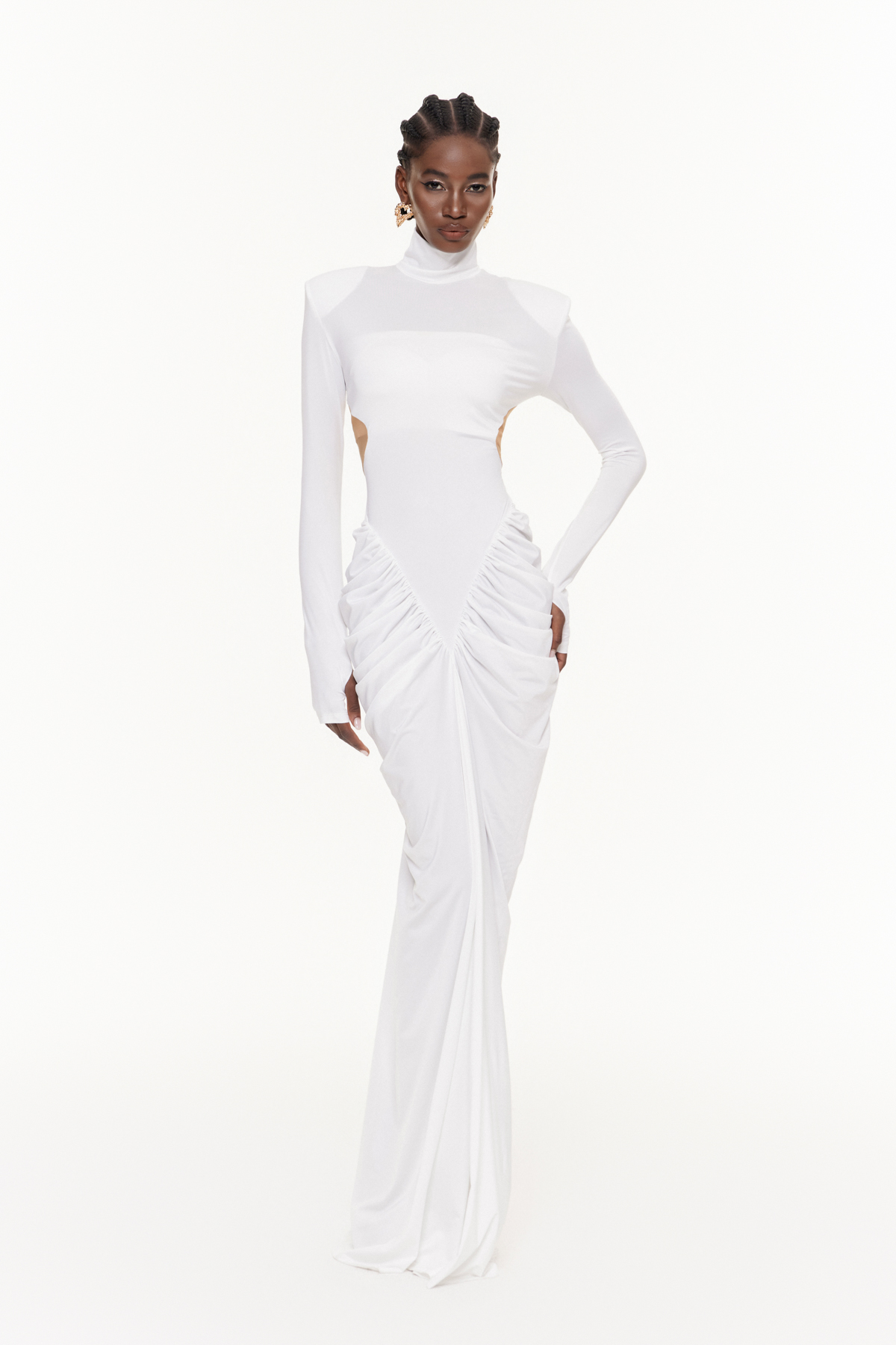 Cesarina Cutout Ruch Long Sleeve Maxi Dress