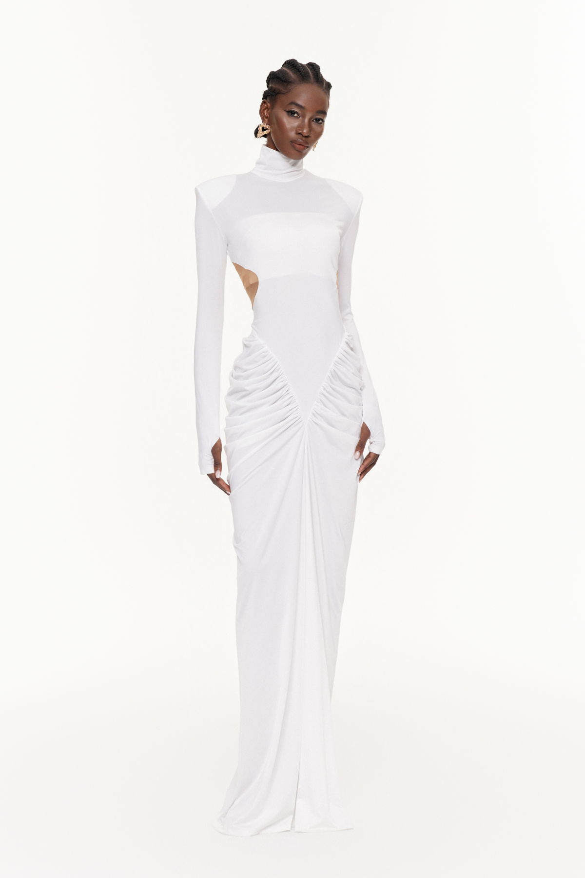 Cesarina Cutout Ruch Long Sleeve Maxi Dress