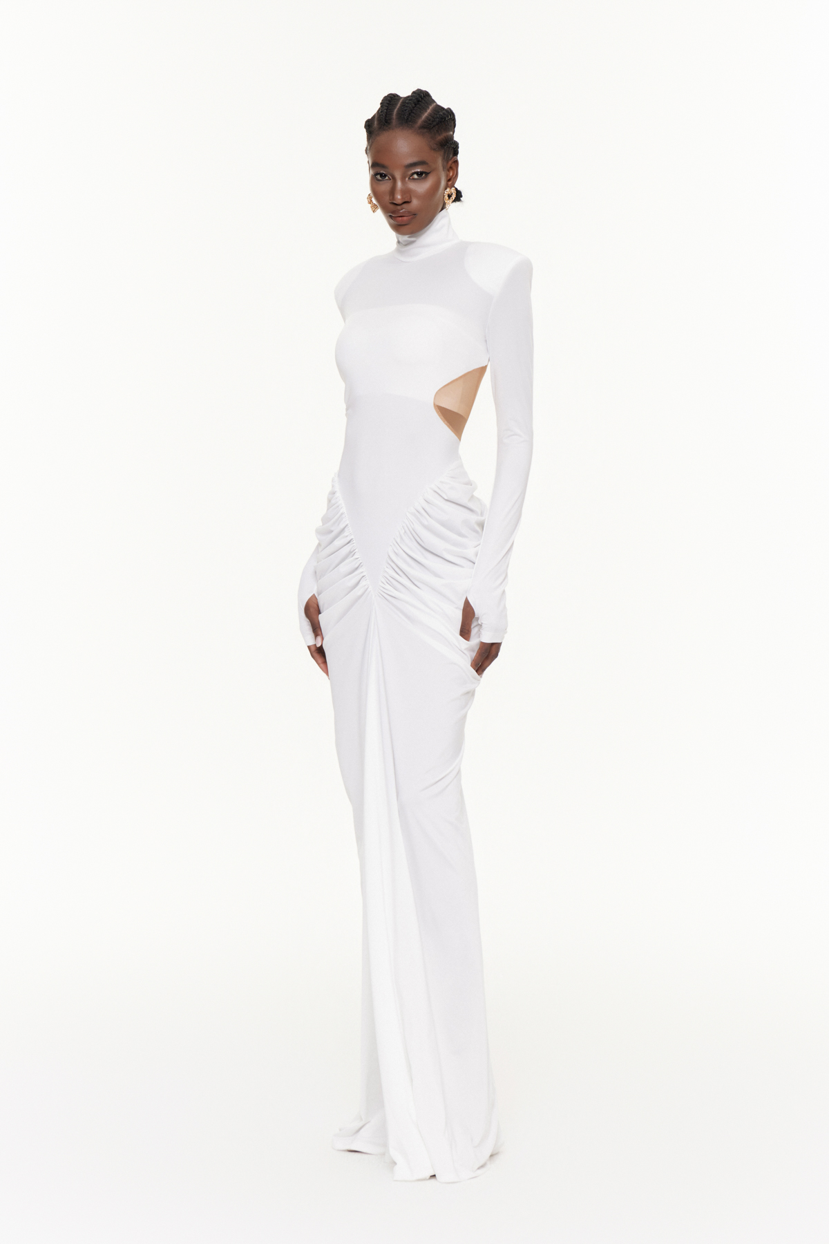 Cesarina Cutout Ruch Long Sleeve Maxi Dress