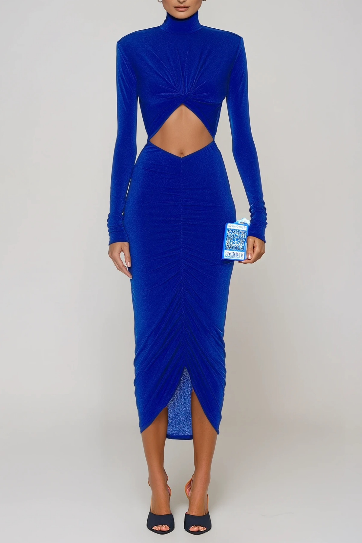 Cesarina High Neck Cutout Ruch Midi Dress