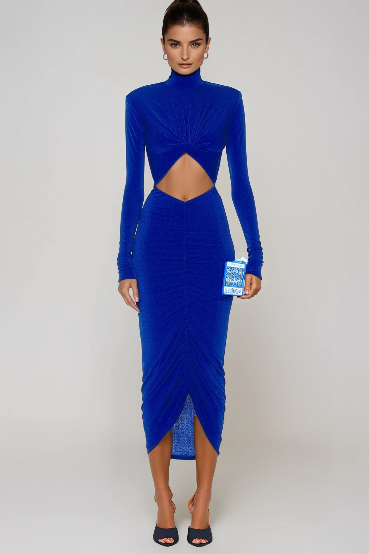 Cesarina High Neck Cutout Ruch Midi Dress